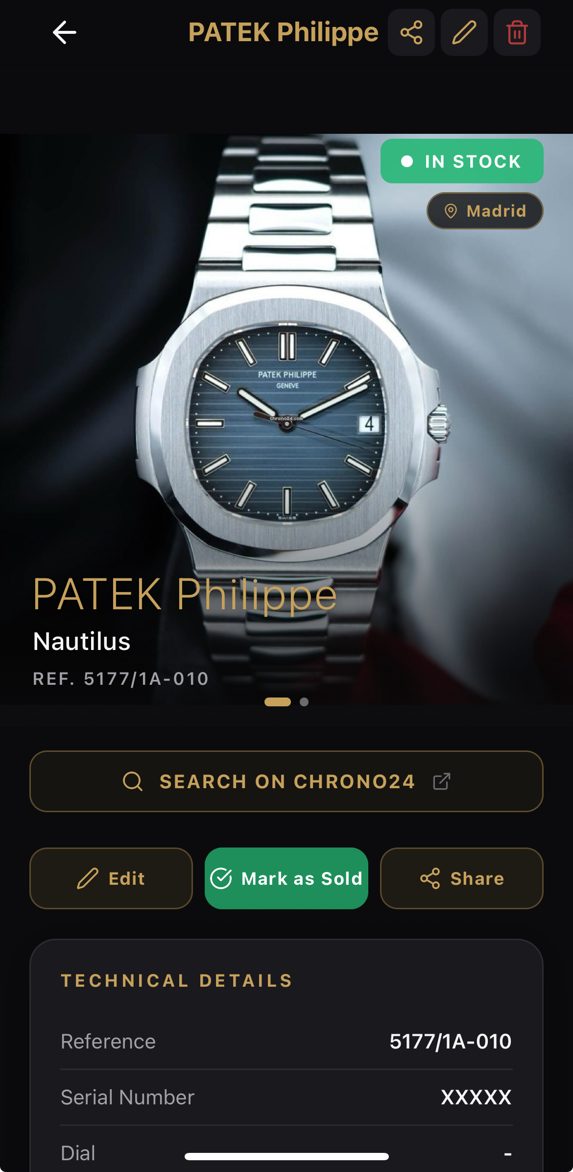 ChronoStock Watch detail screen