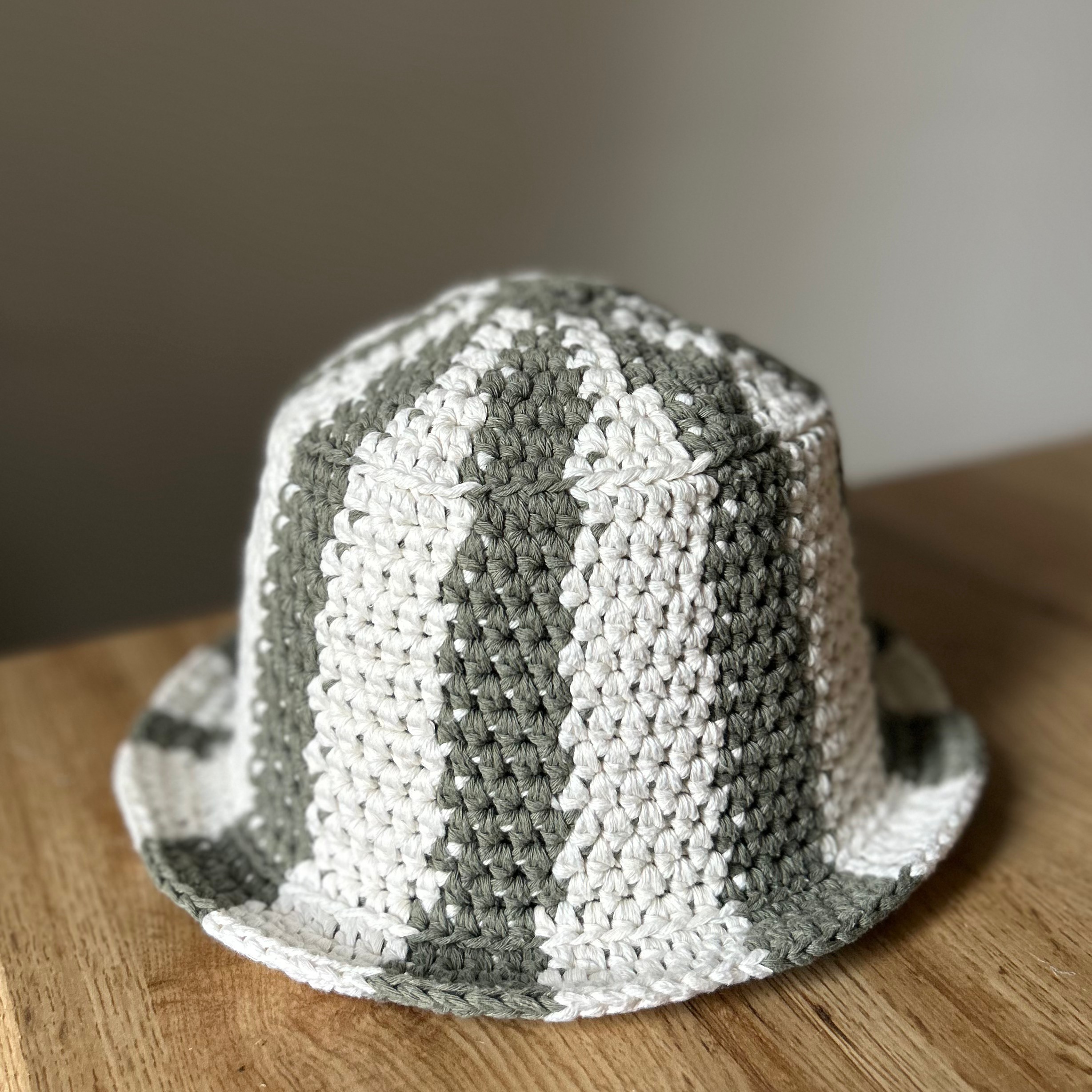 Off-White & Green Striped Bucket Hat