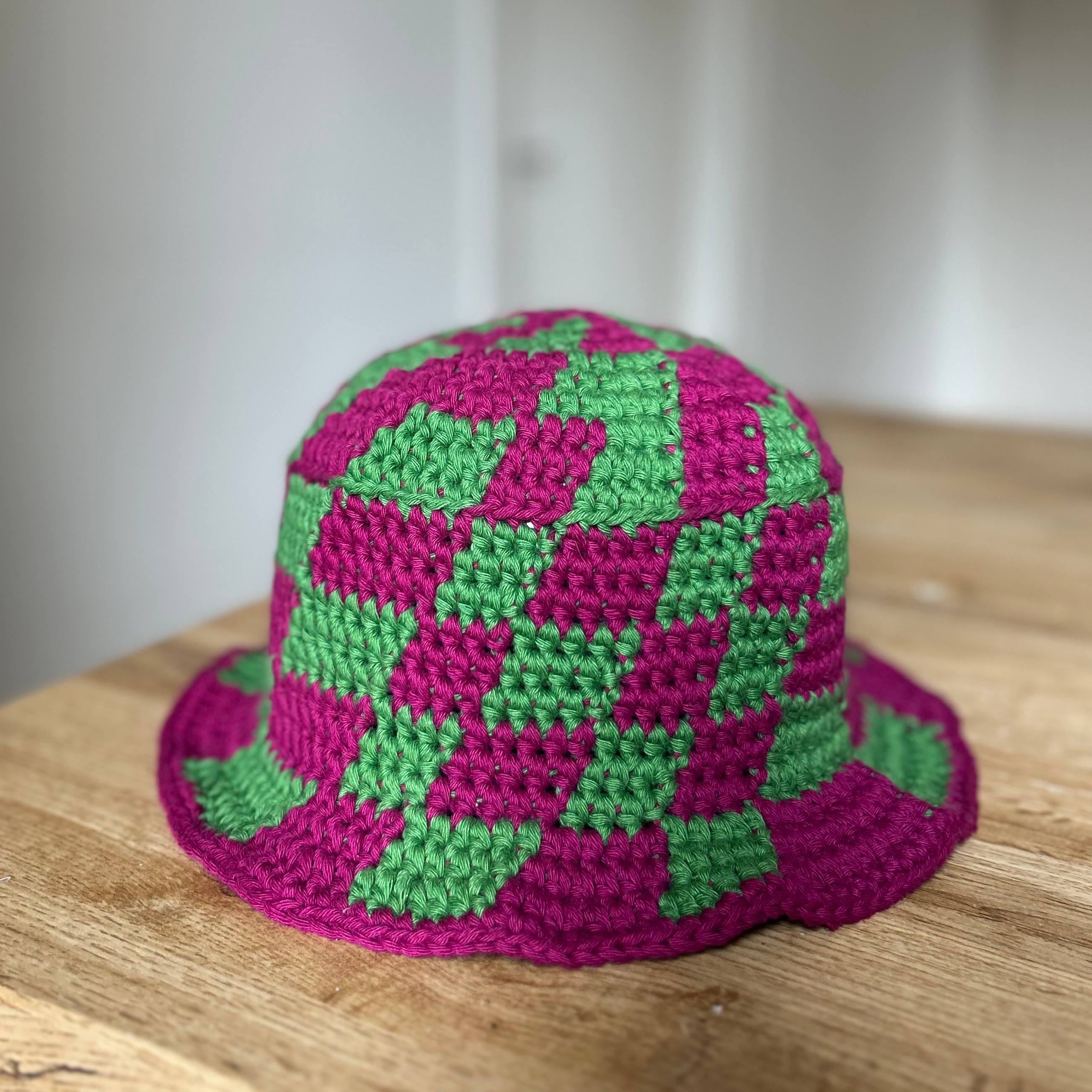 Burgundy & Green Checkered Bucket Hat