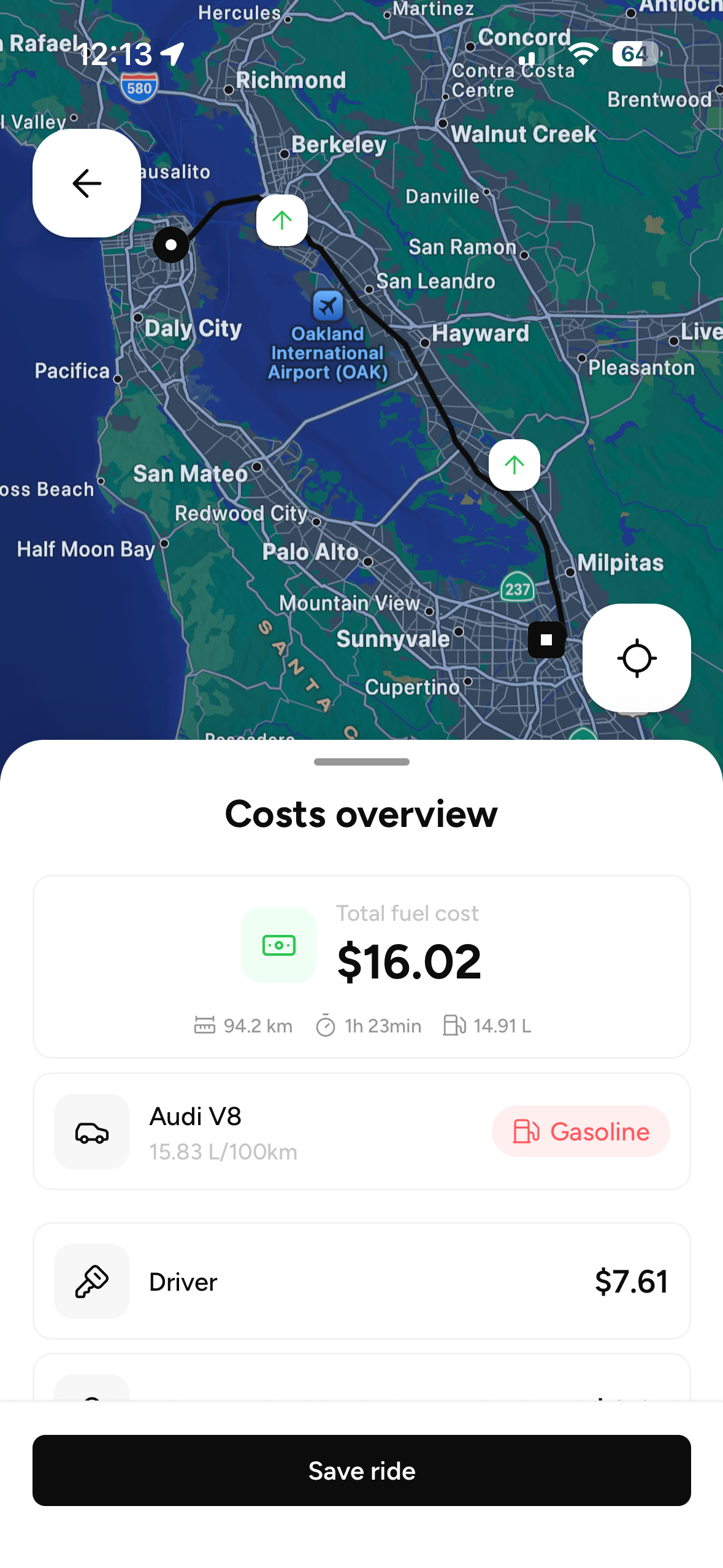 GasSplit - Costs overview screen