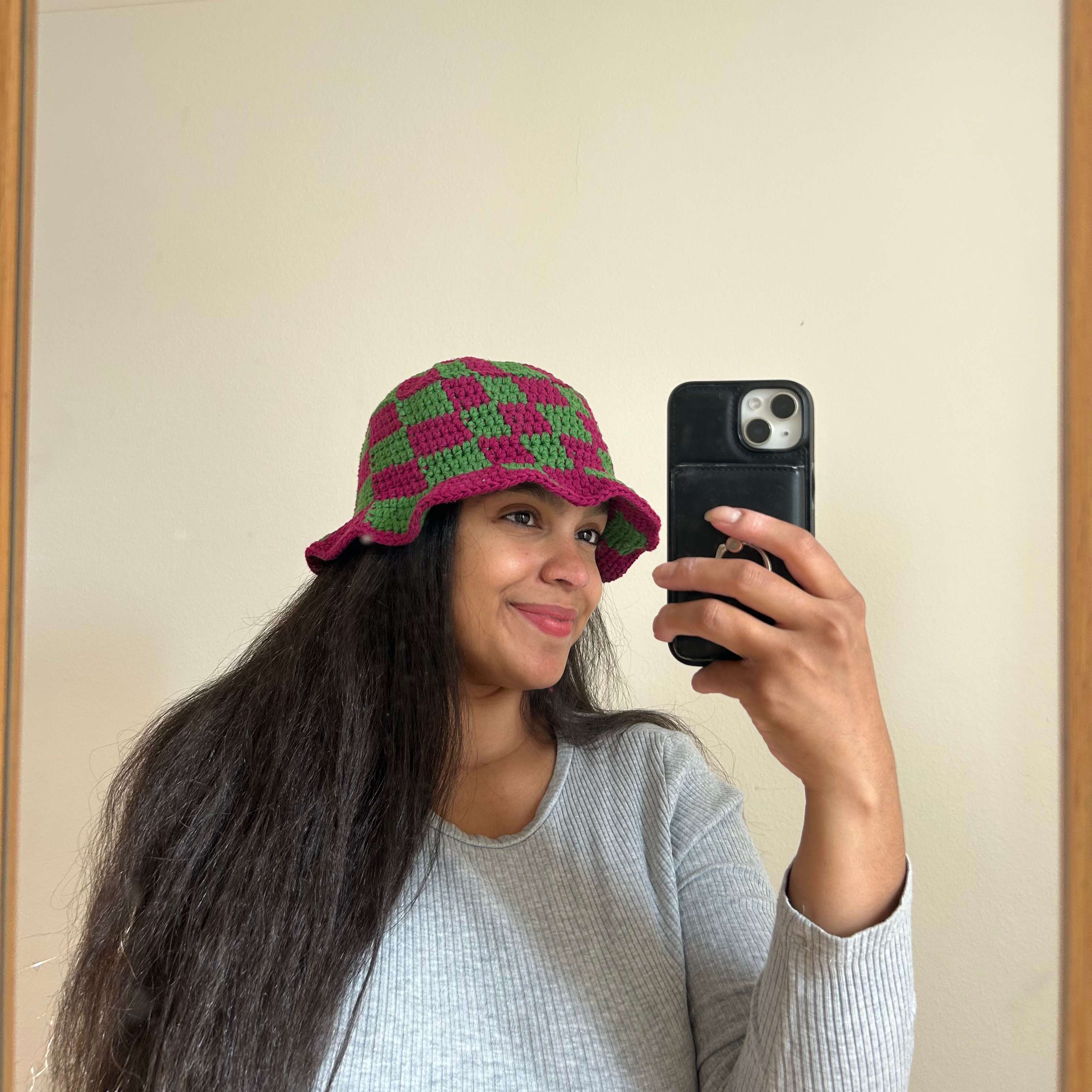 Burgundy & Green Checkered Bucket Hat thumbnail 2