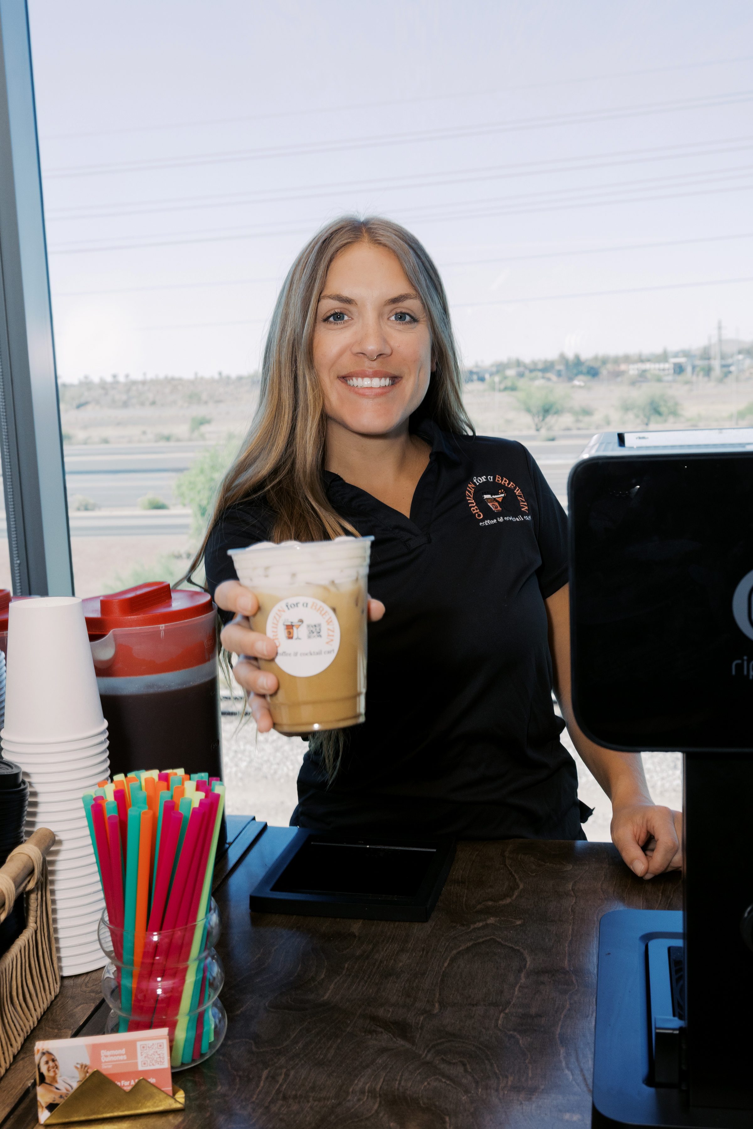 Glendale Mobile coffee cart barista serving specialty iced drinks at event