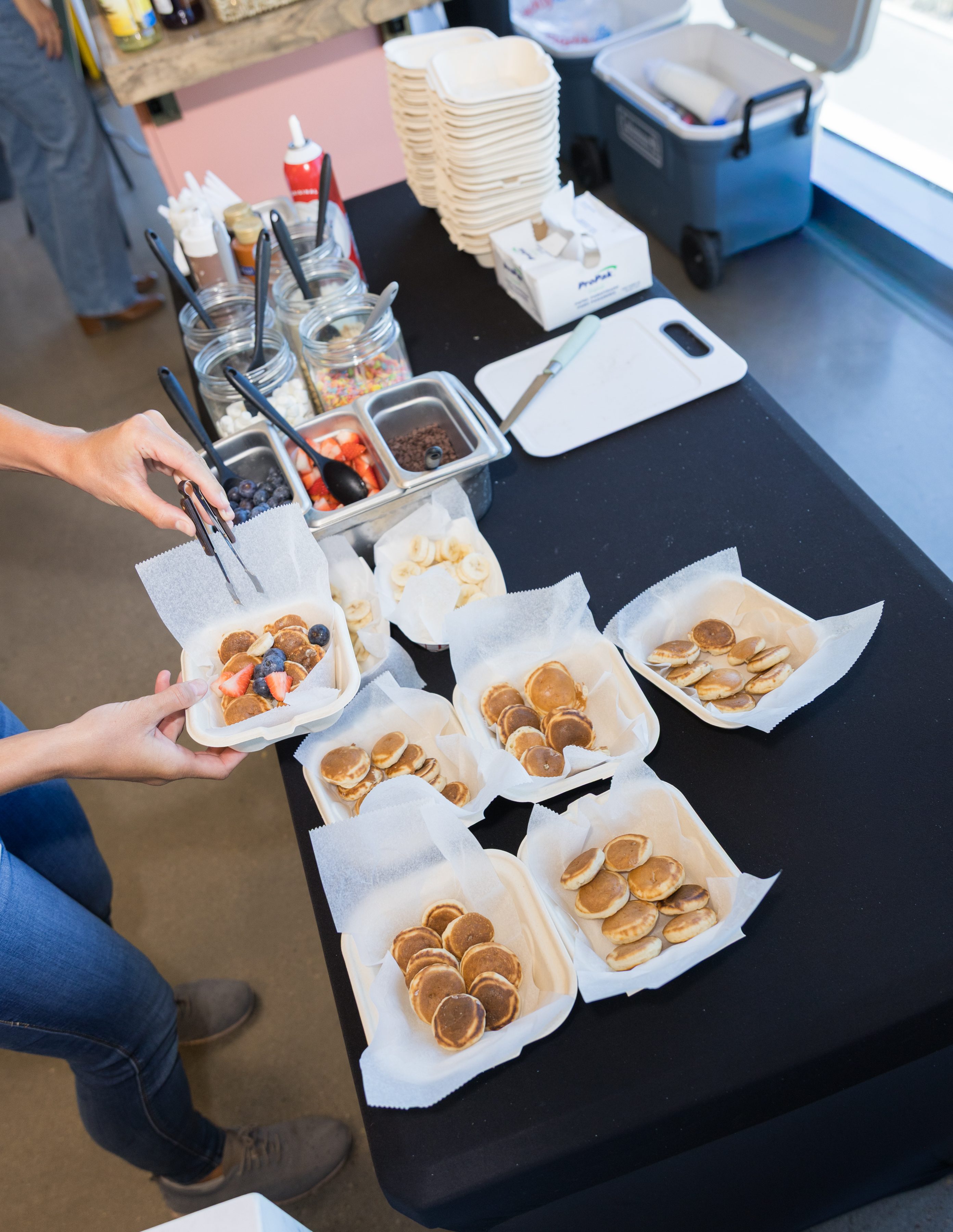 Mini pancake catering Phoenix events with fresh fruit toppings