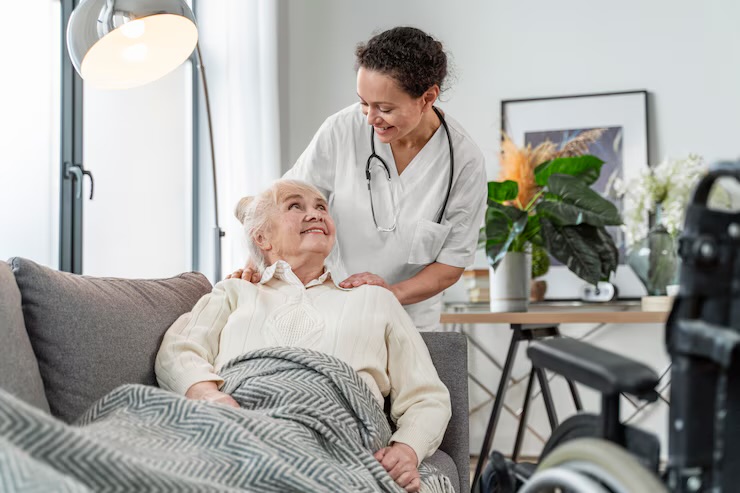 Healthcare professional with elderly patient