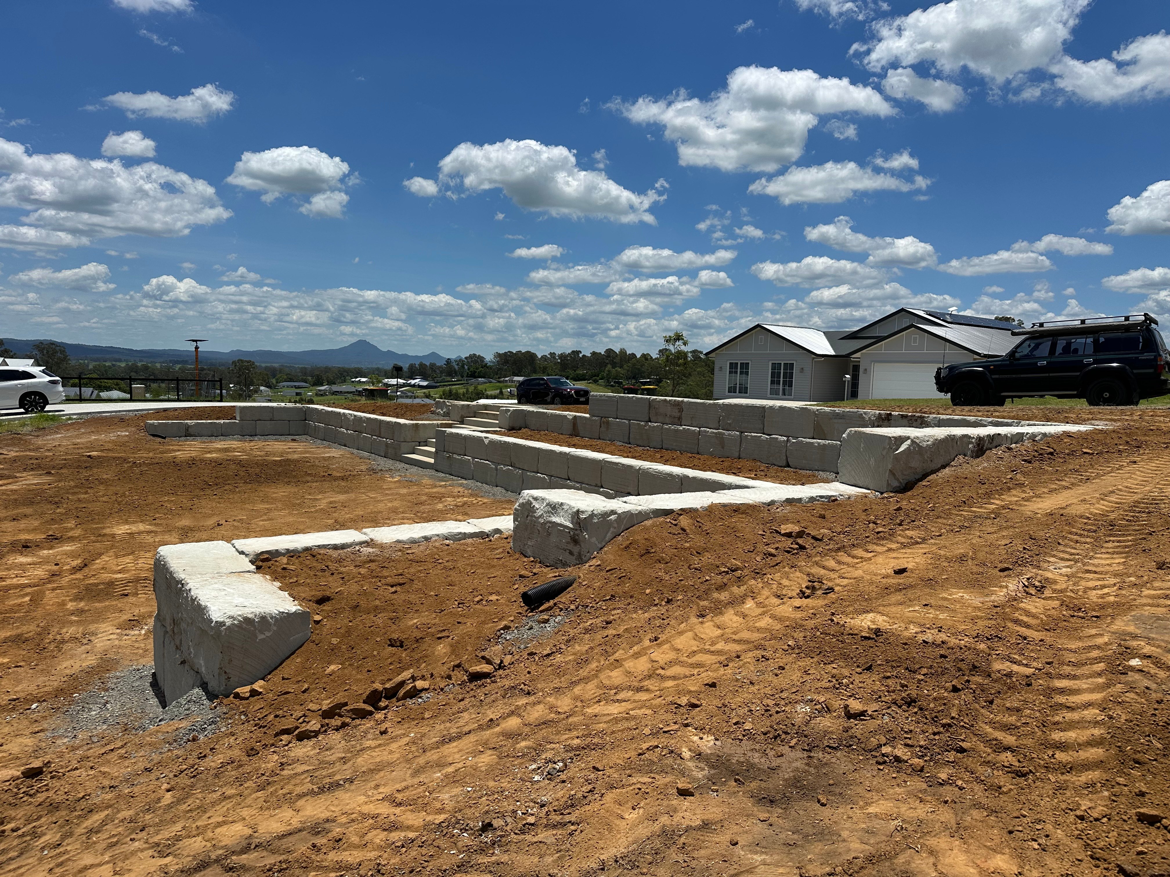 Concrete sleeper walls during construction