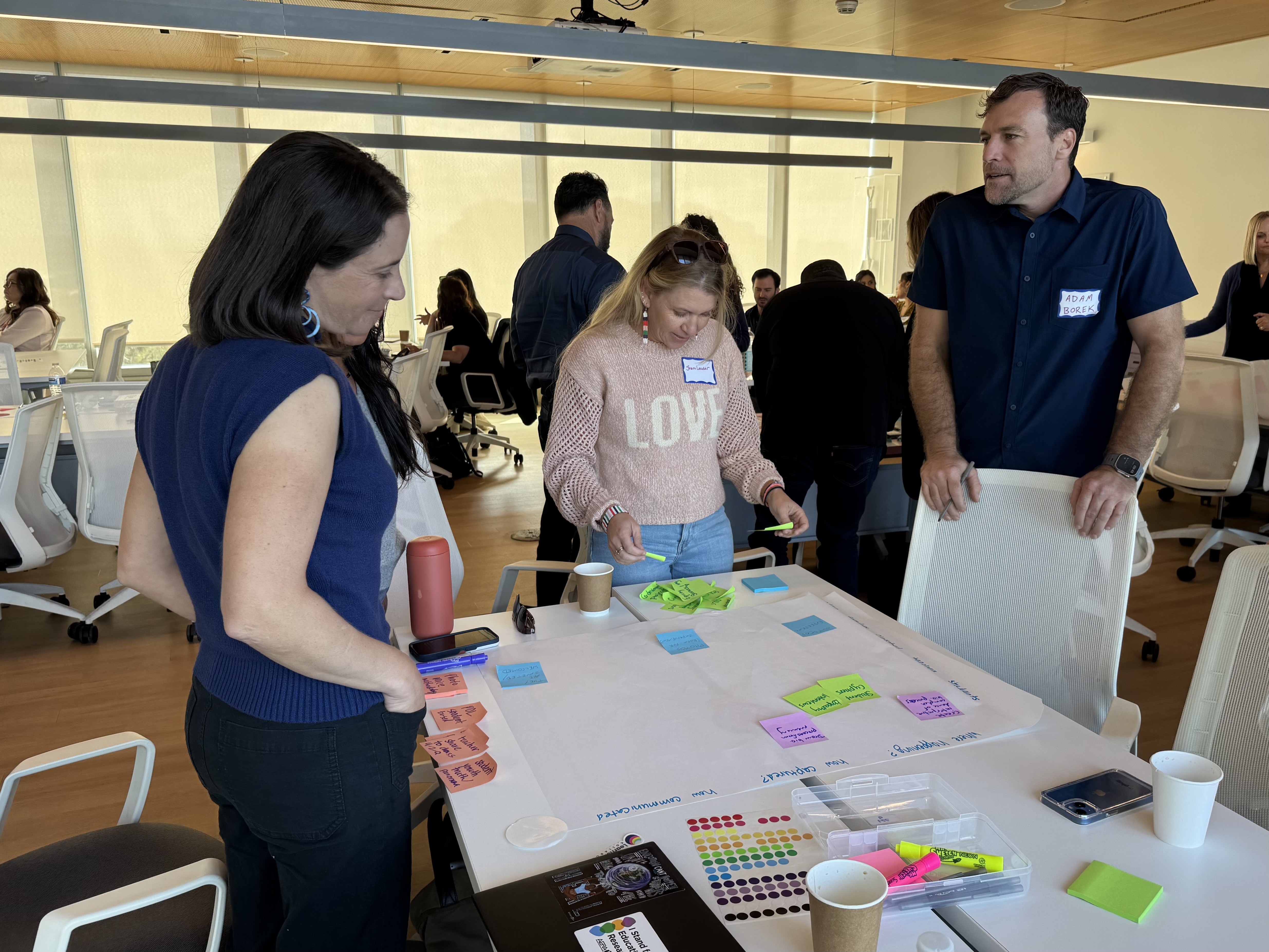 Team collaborating around sticky notes