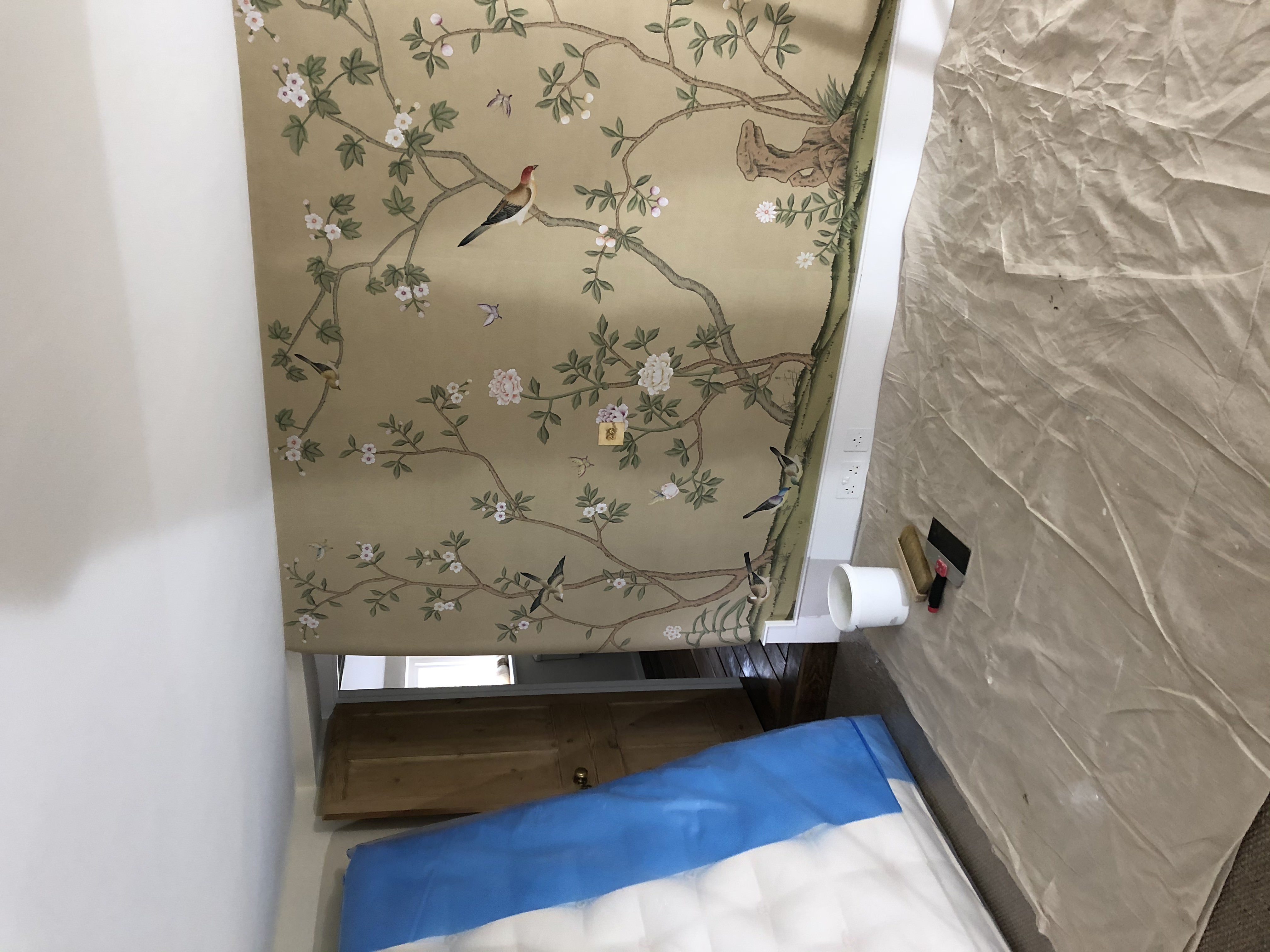 Birds and cherry blossoms on gold background mural