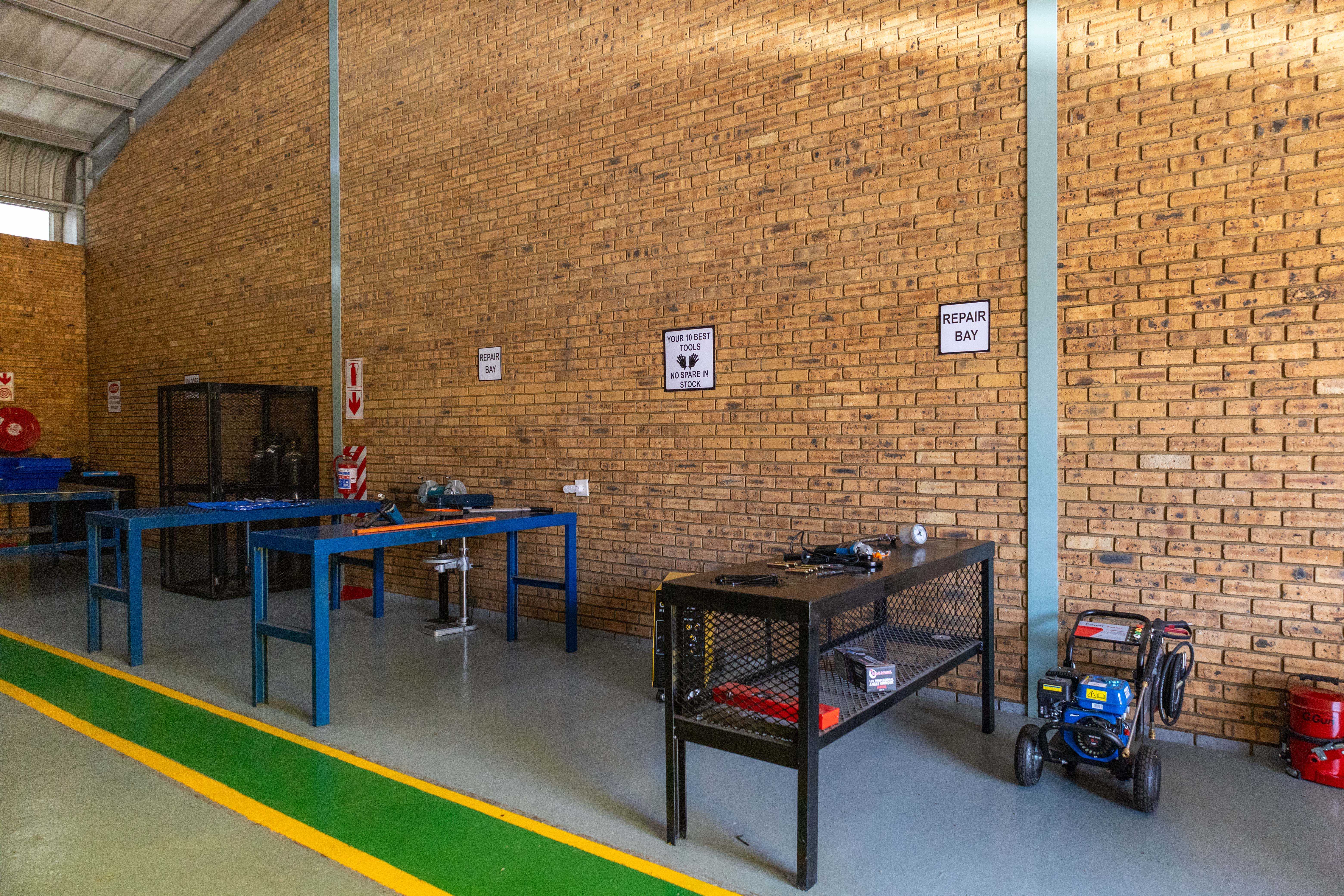 Repair bays and workbenches at the Calric facility