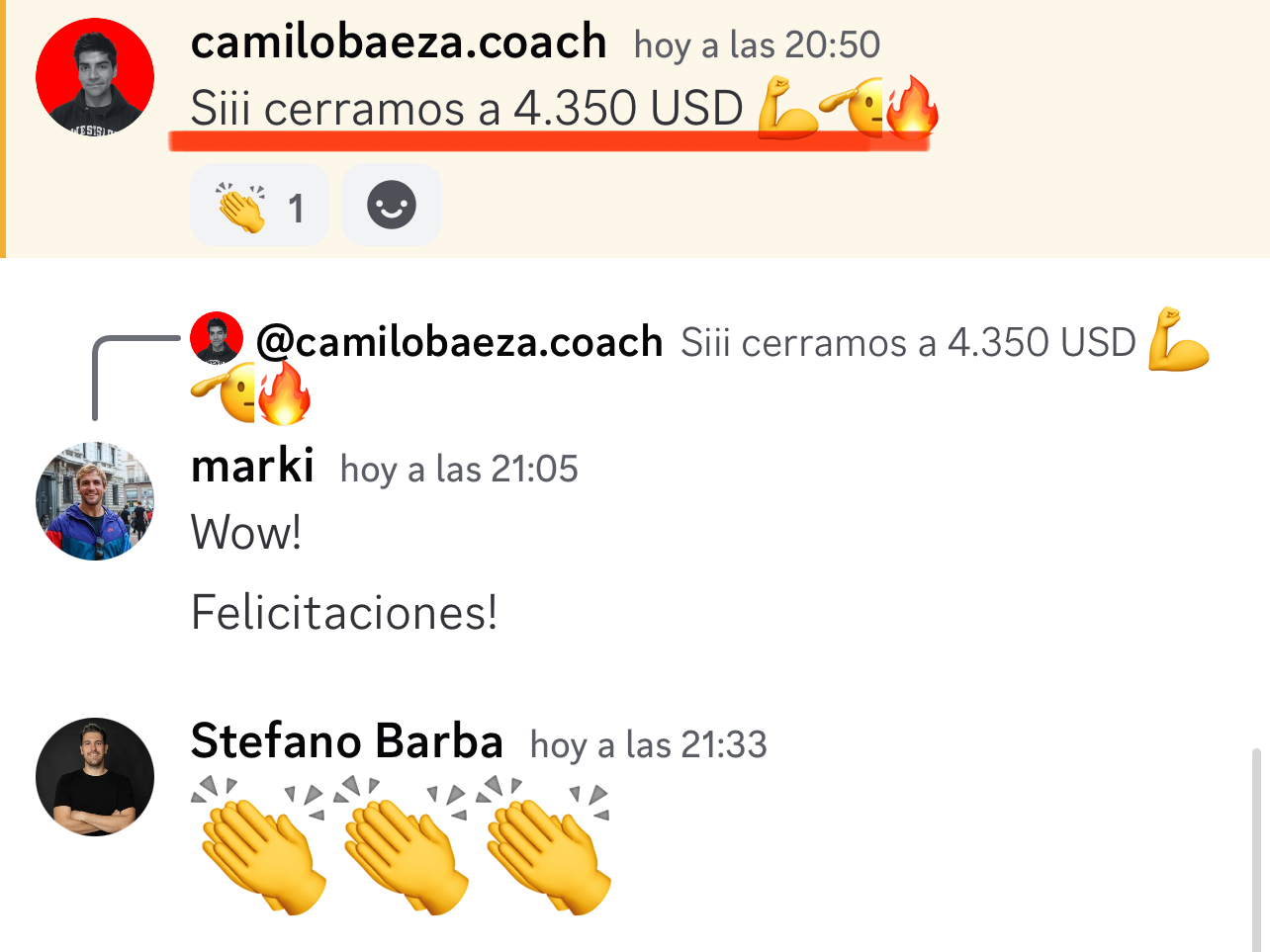 Celebrando cierres de $4,350 USD