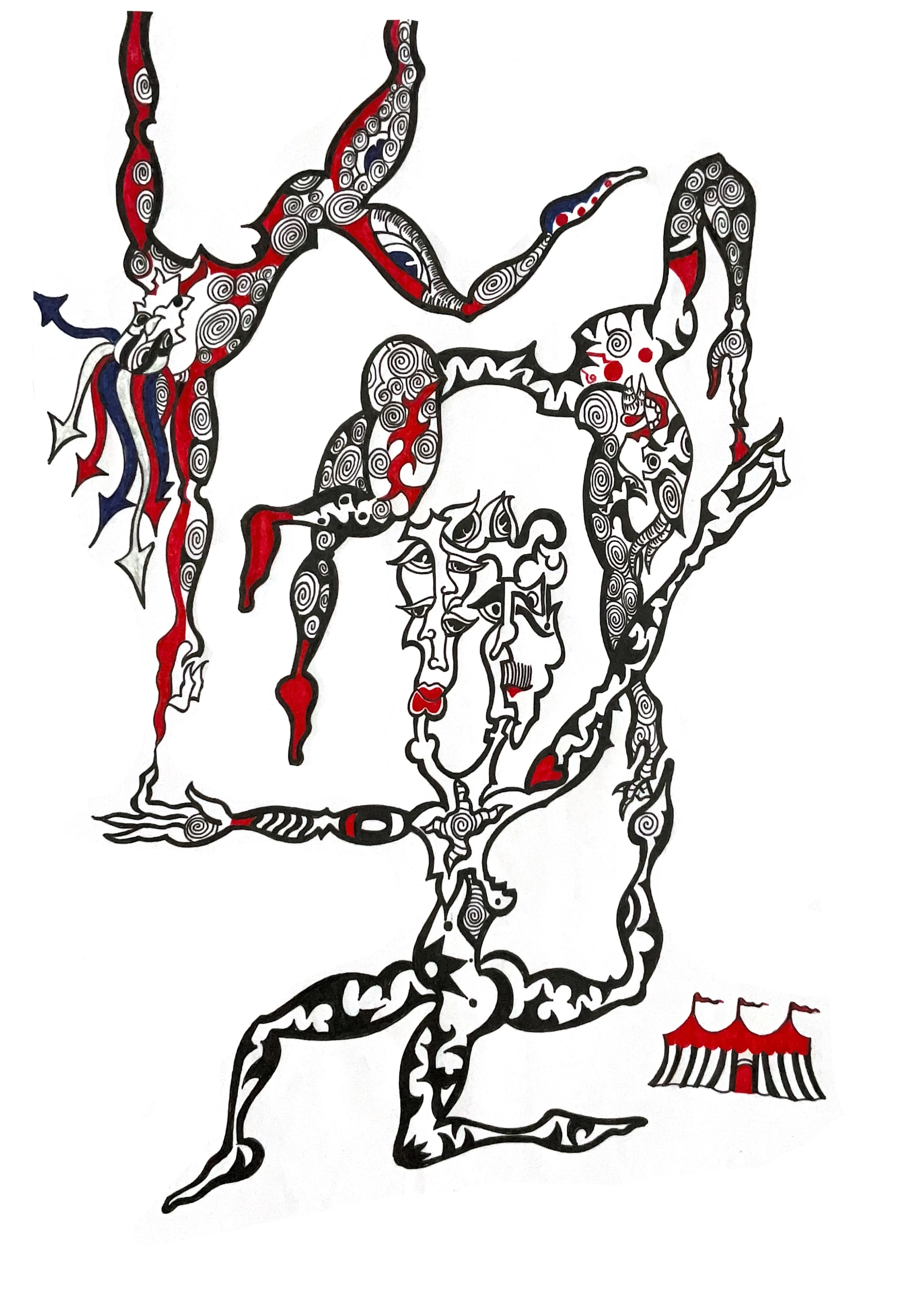 Abstract surreal figure with spiral patterns