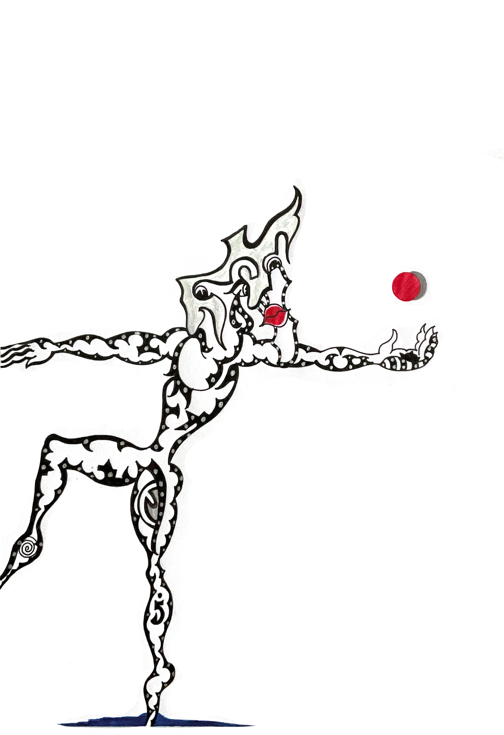 Abstract figure with red accent