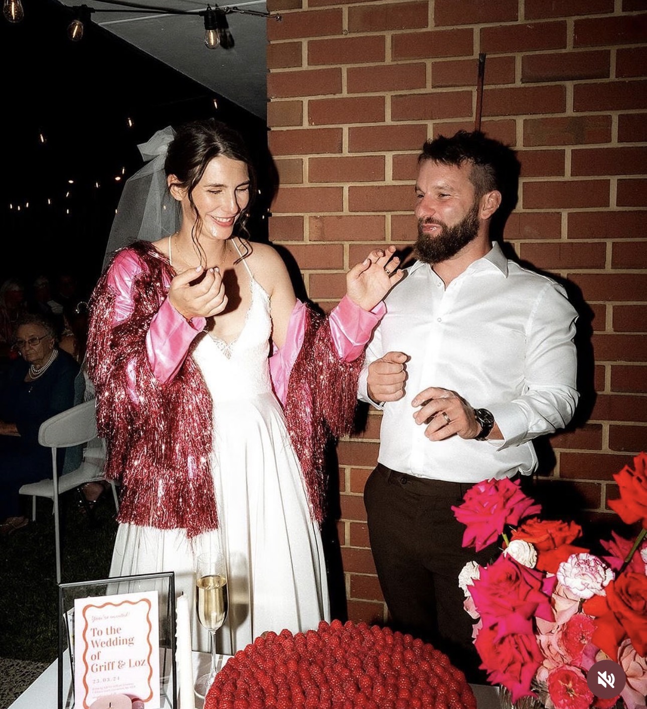 Bride and groom dancing at reception
