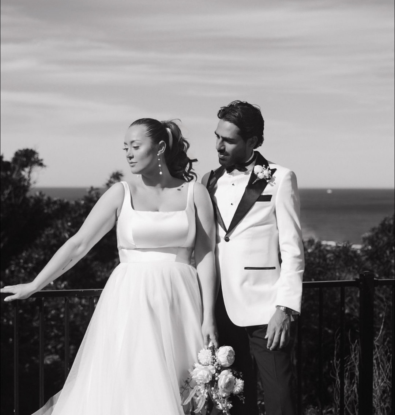 Bride and groom portrait in black and white