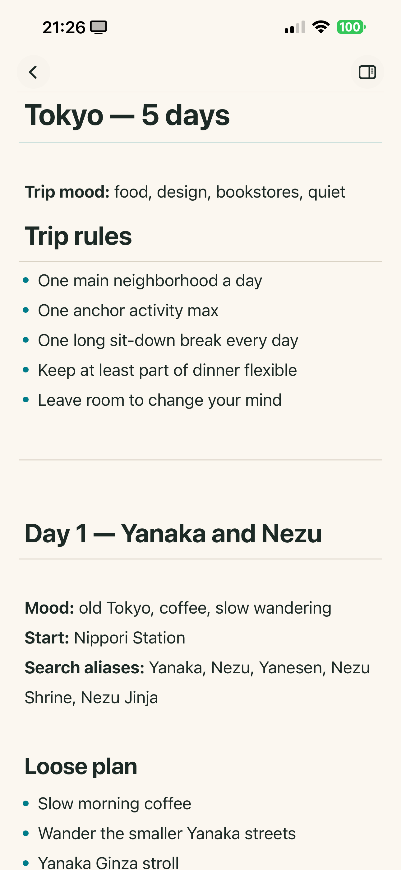 Tokyo 5-day trip plan with mood and rules