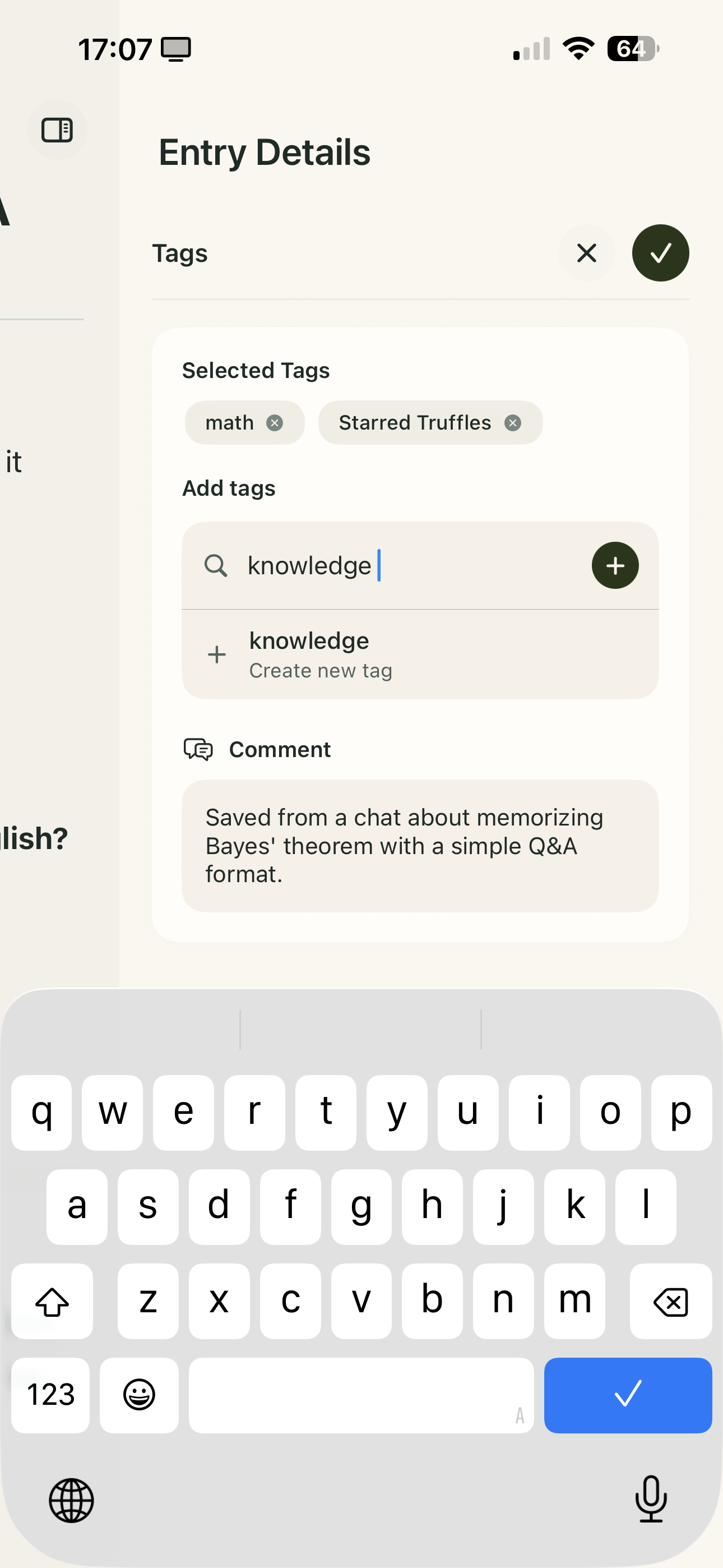 Adding a new knowledge tag to an entry