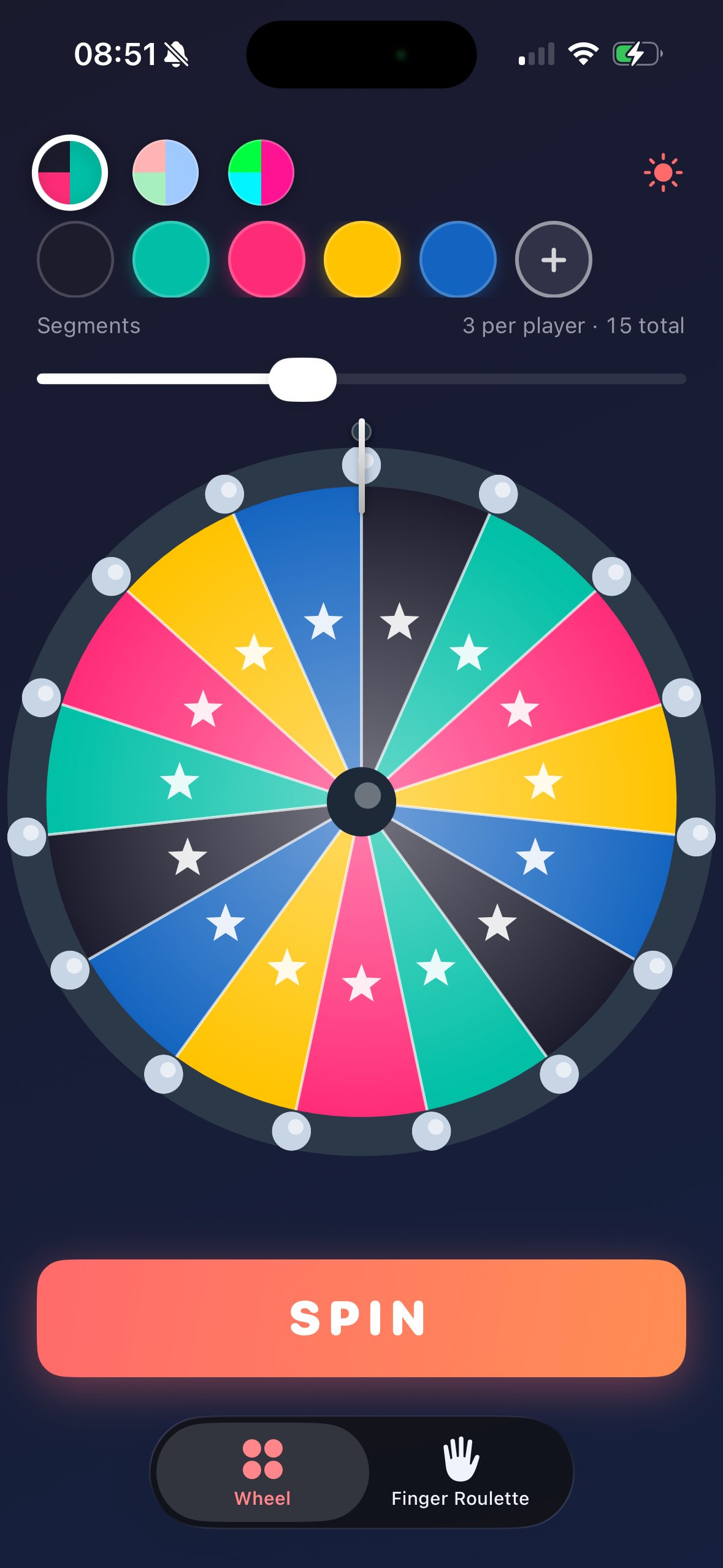 WinSpin Vibrant theme showing colorful wheel segments