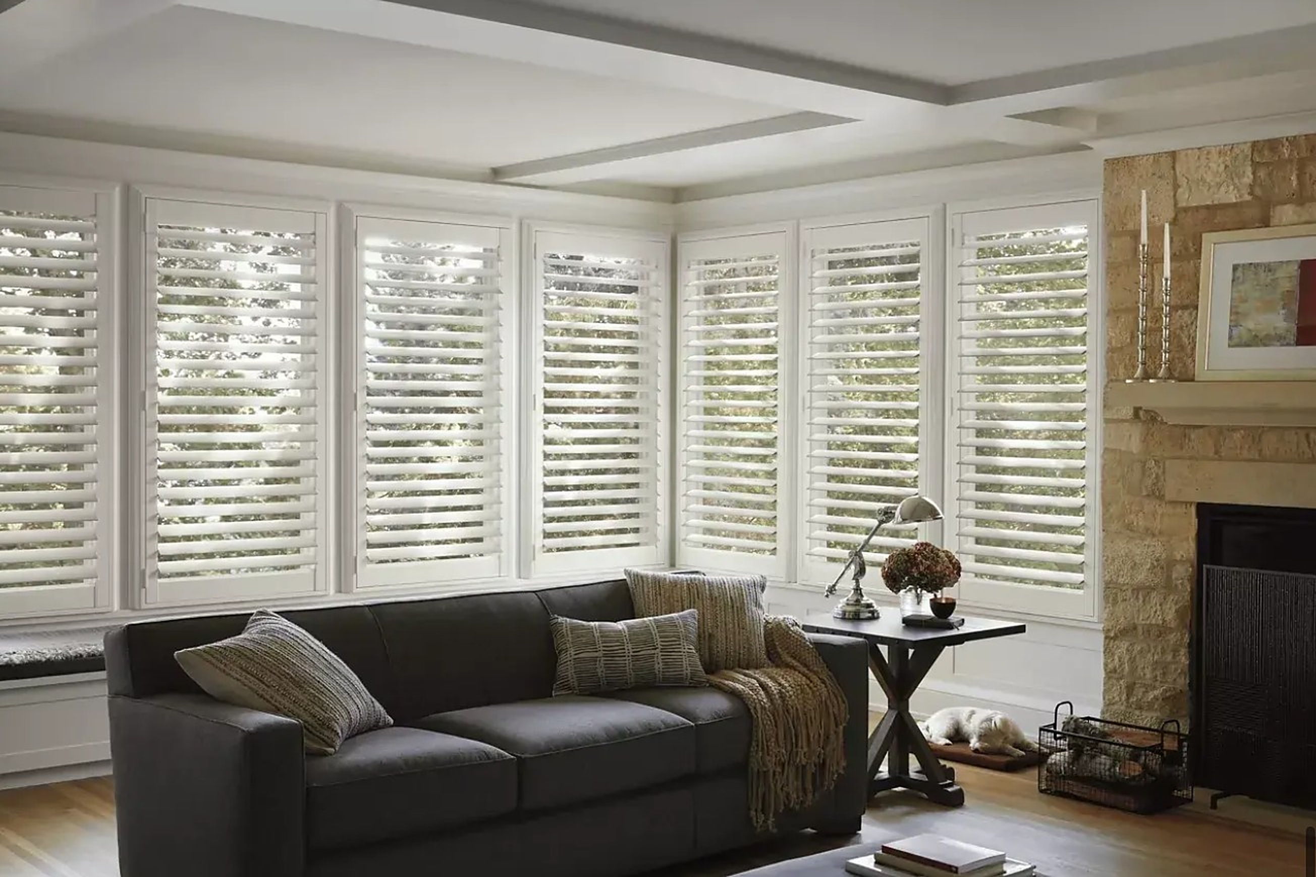 Warm living room with beautiful window treatments
