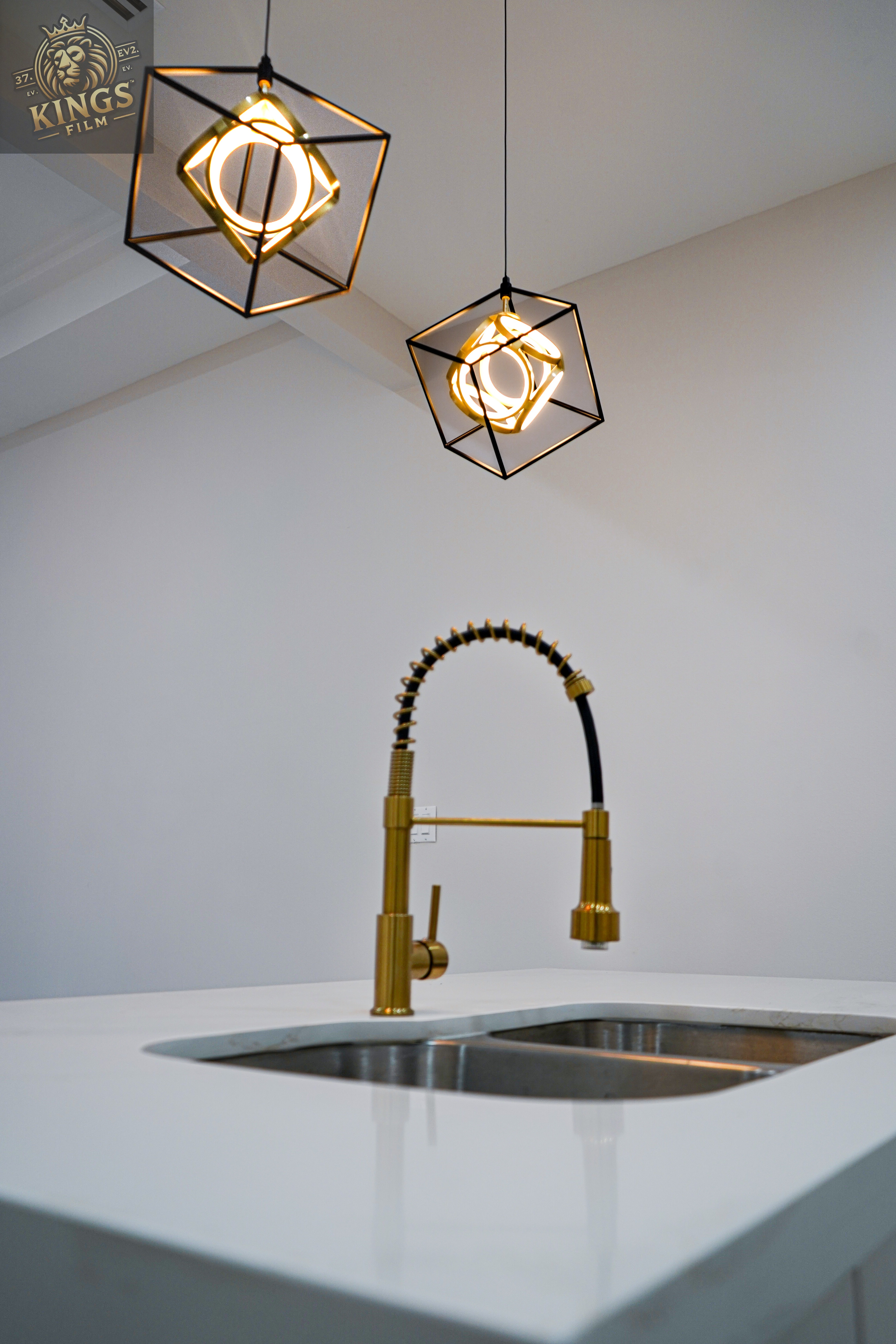 Modern interior design with gold fixtures