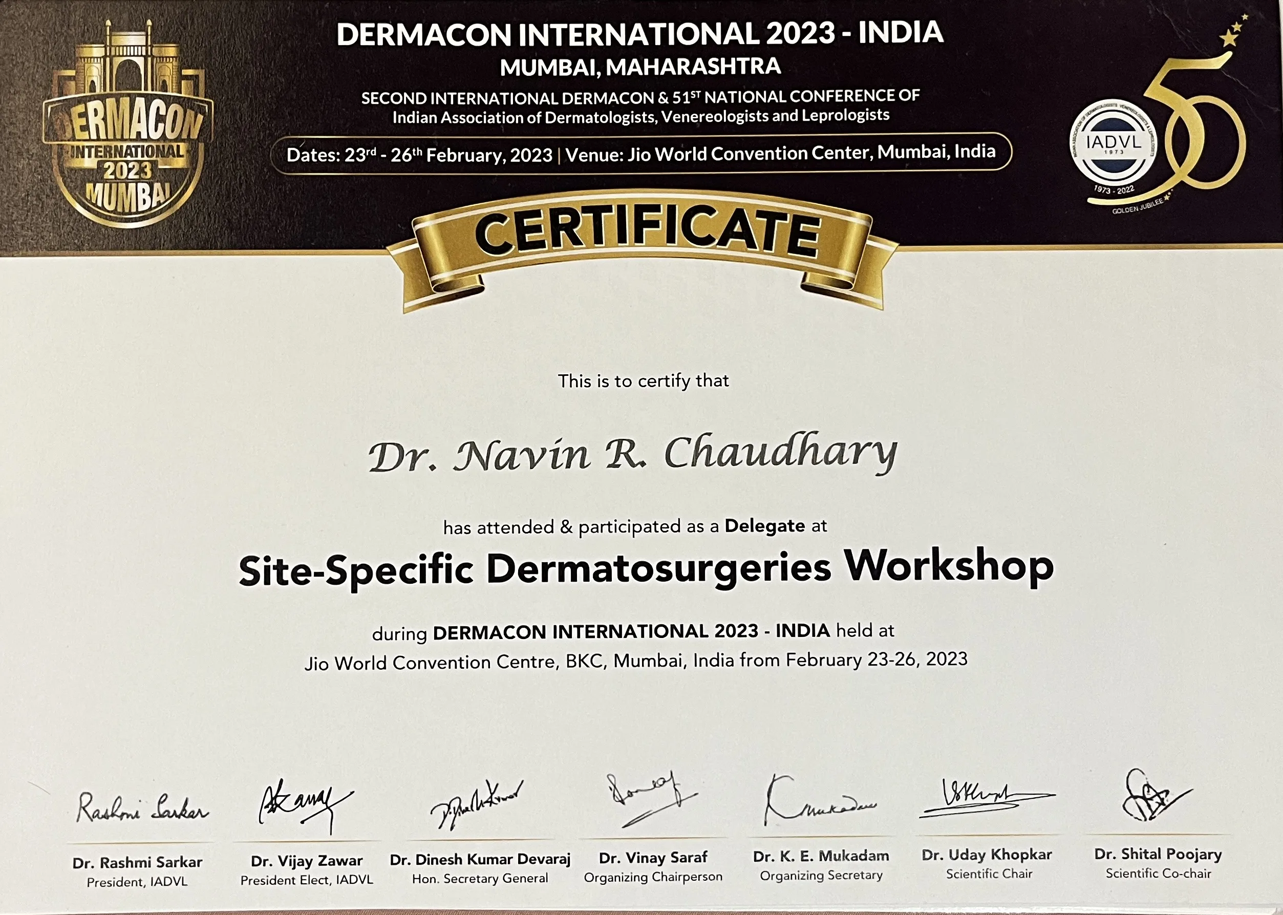 DERMACON International 2023 certificate
