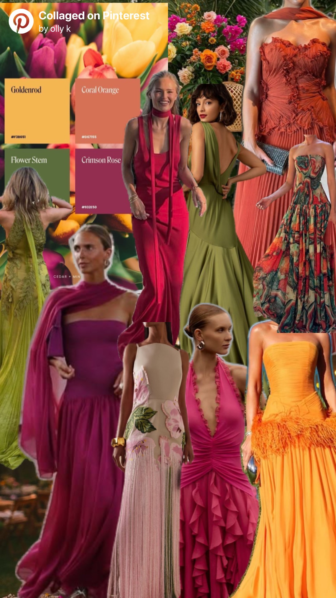 Colourful dress inspiration in coral, pink, orange and olive