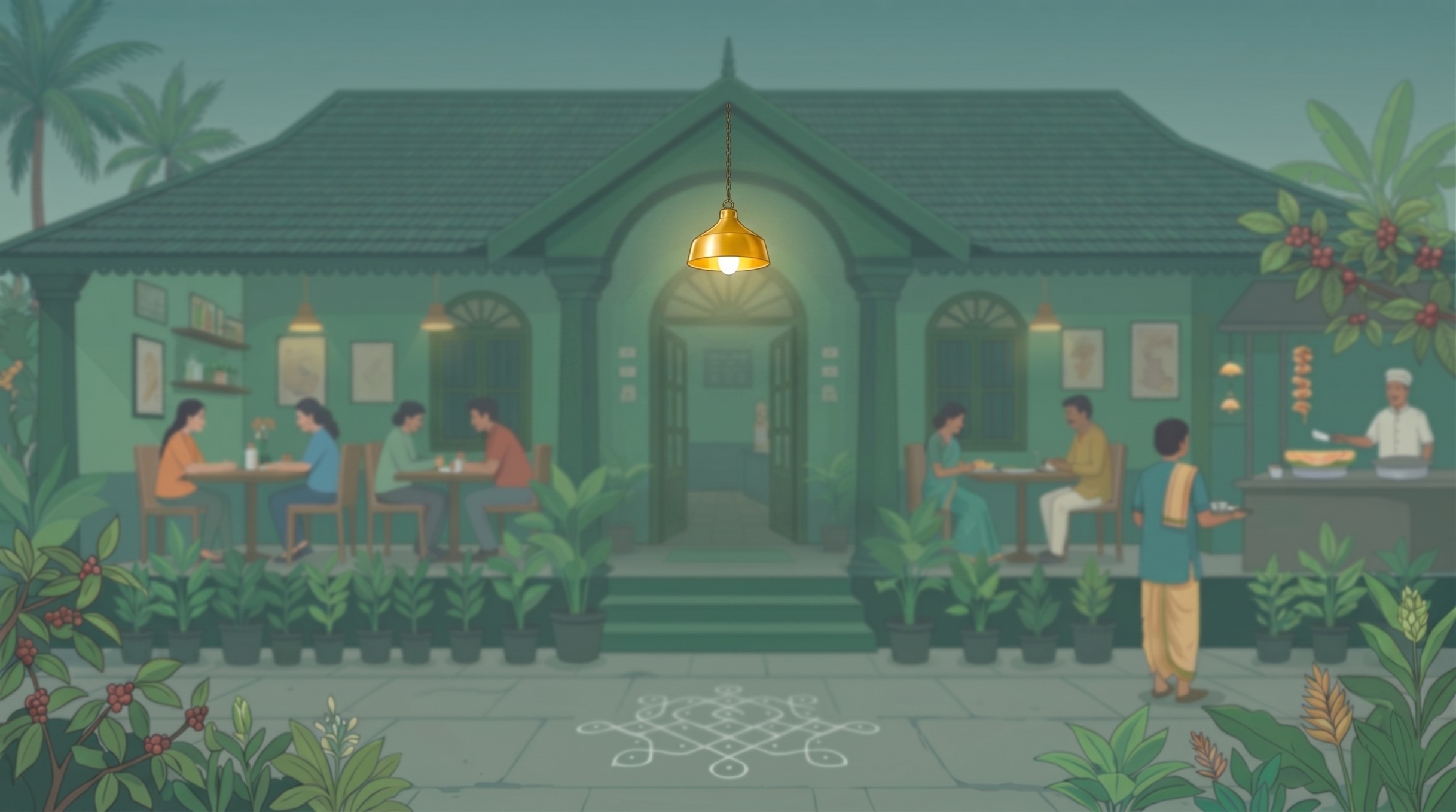 The Benne Cafe interior with customers enjoying dosas