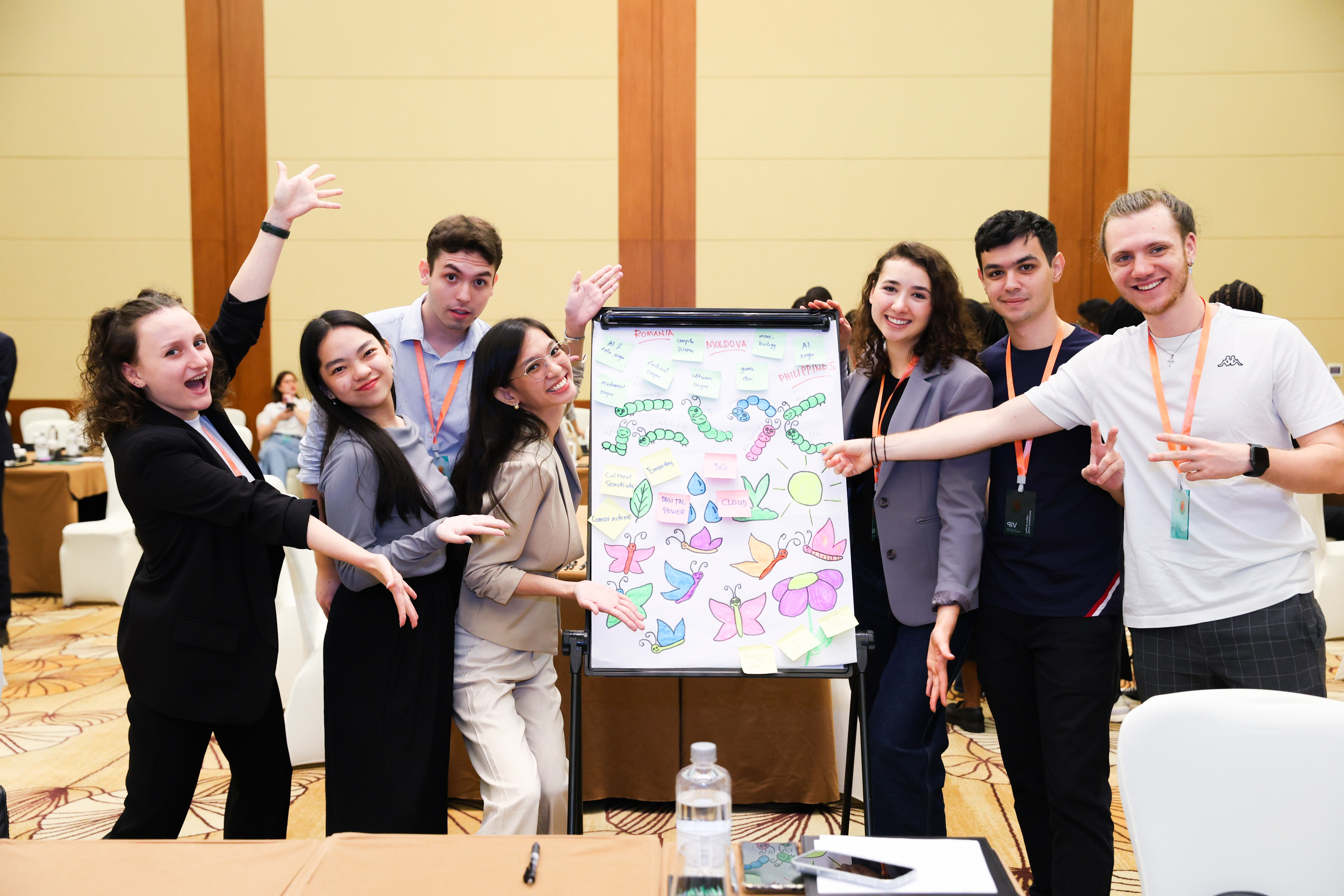 International team presenting creative project