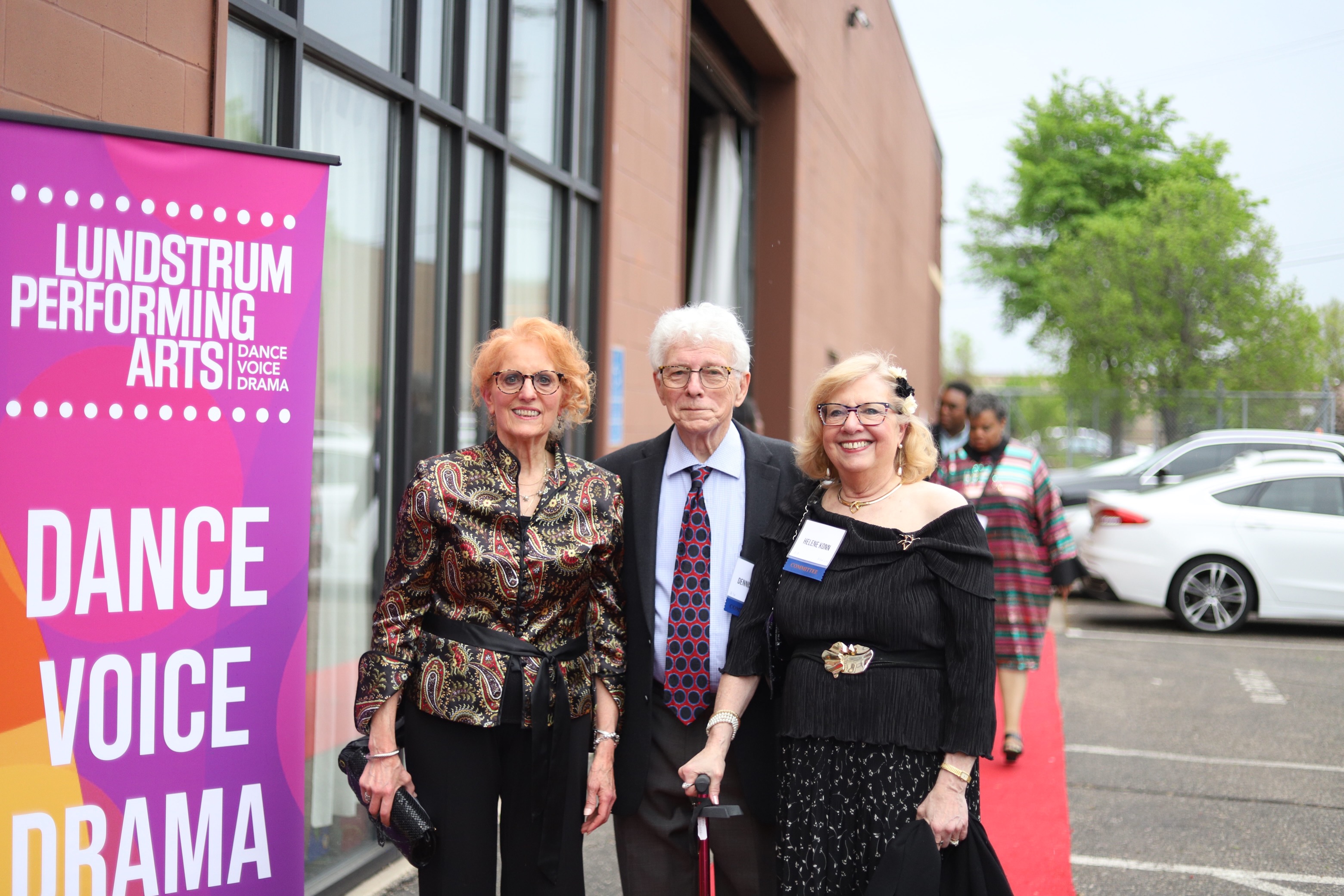 Honorary chairs Judy Elias, Dennis Konn, and Helene Konn arriving on the red carpet at Lundstrum Performing Arts.