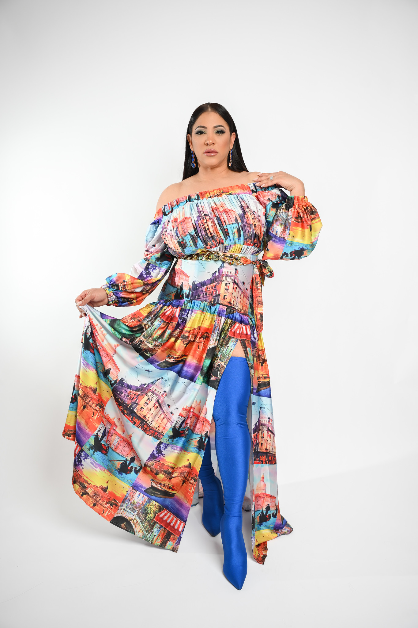 Cityscape Print Maxi Dress