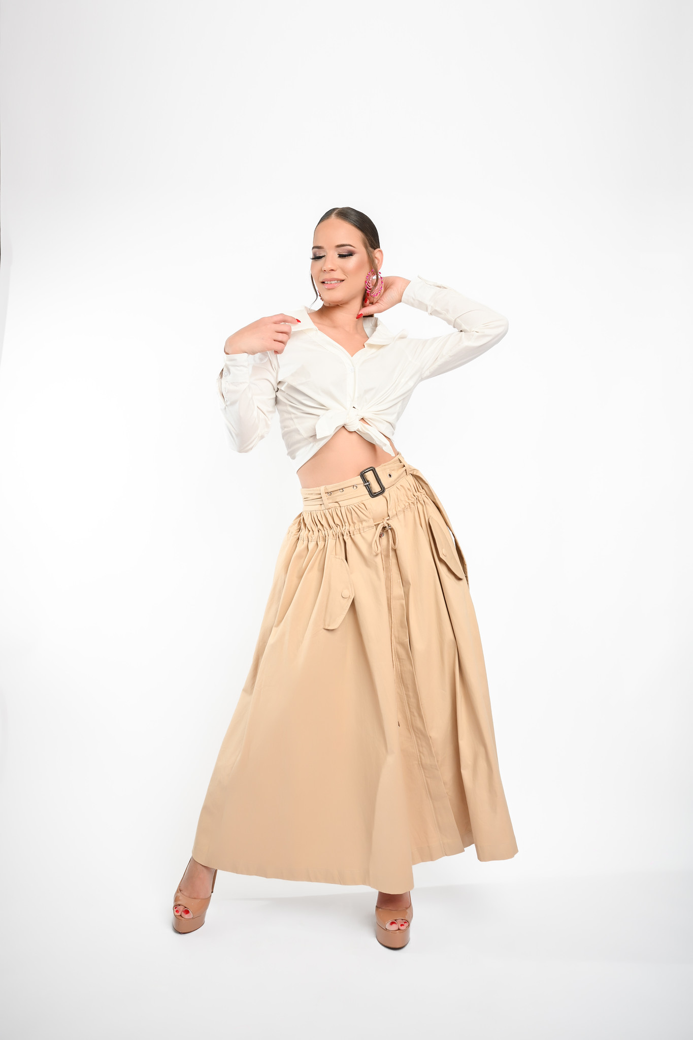 White Shirt Beige Maxi