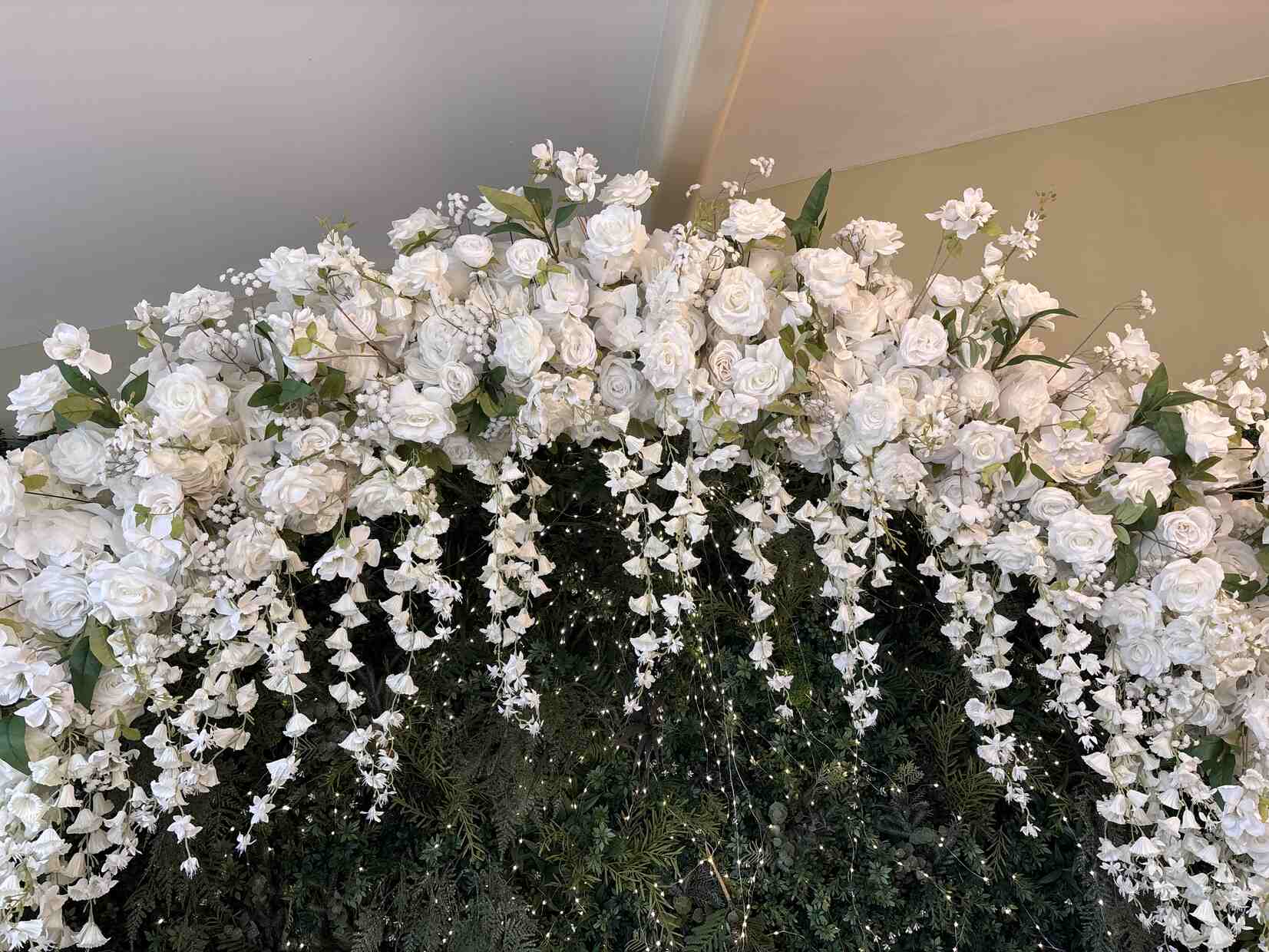 White rose wedding arch top detail