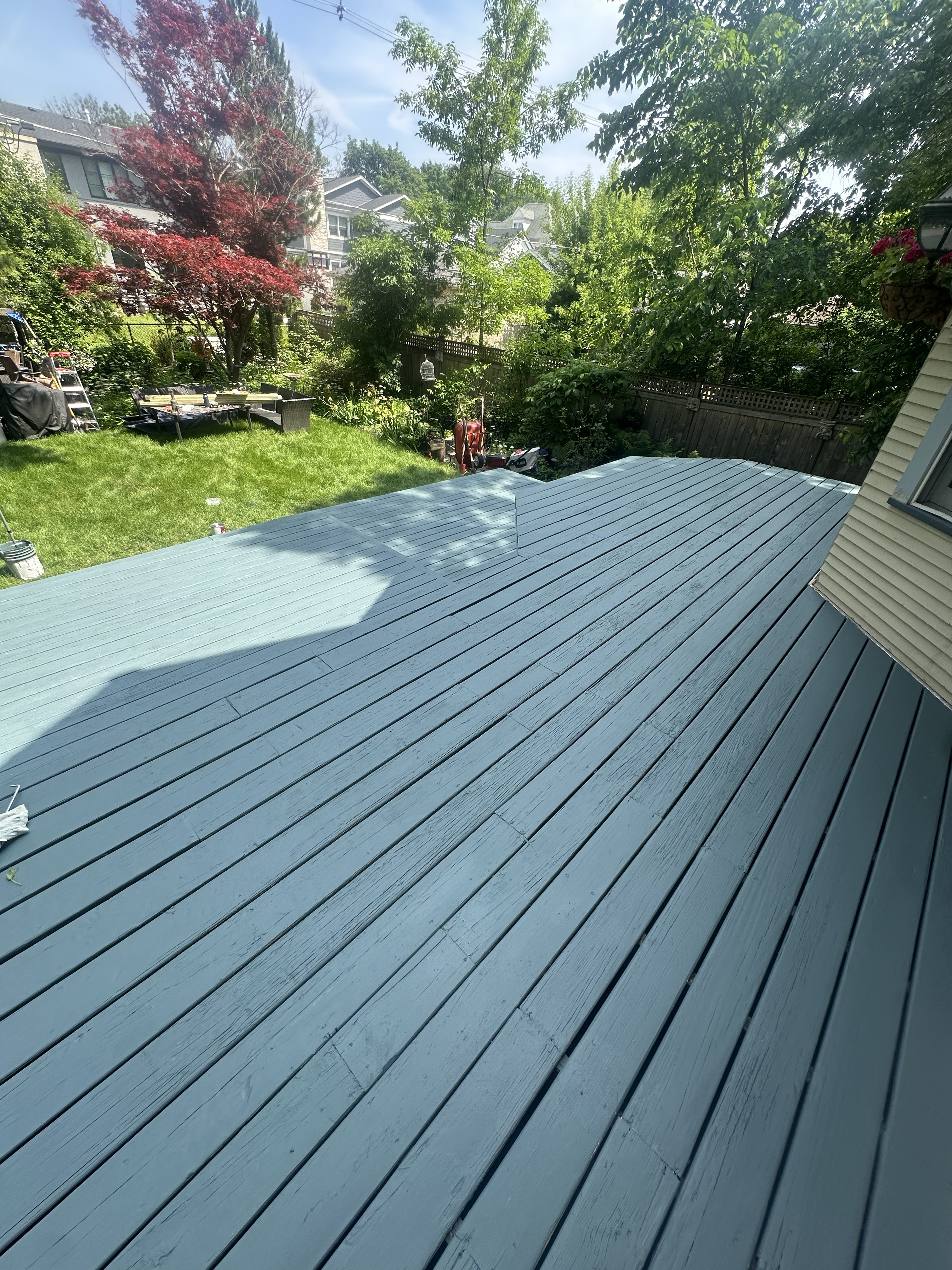 Freshly stained deck surface