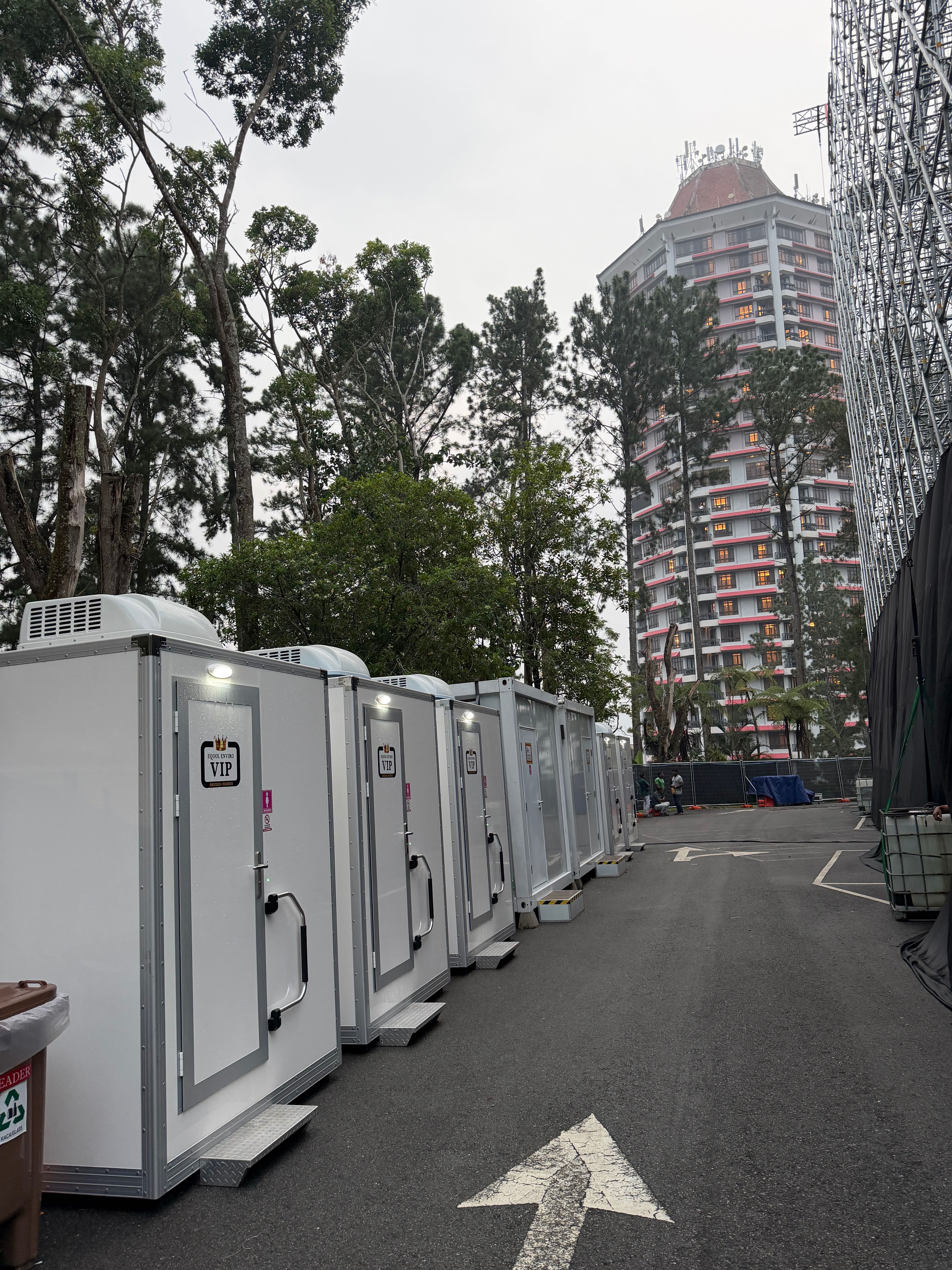EQool Enviro VIP portable toilet units deployed at an outdoor event in Malaysia