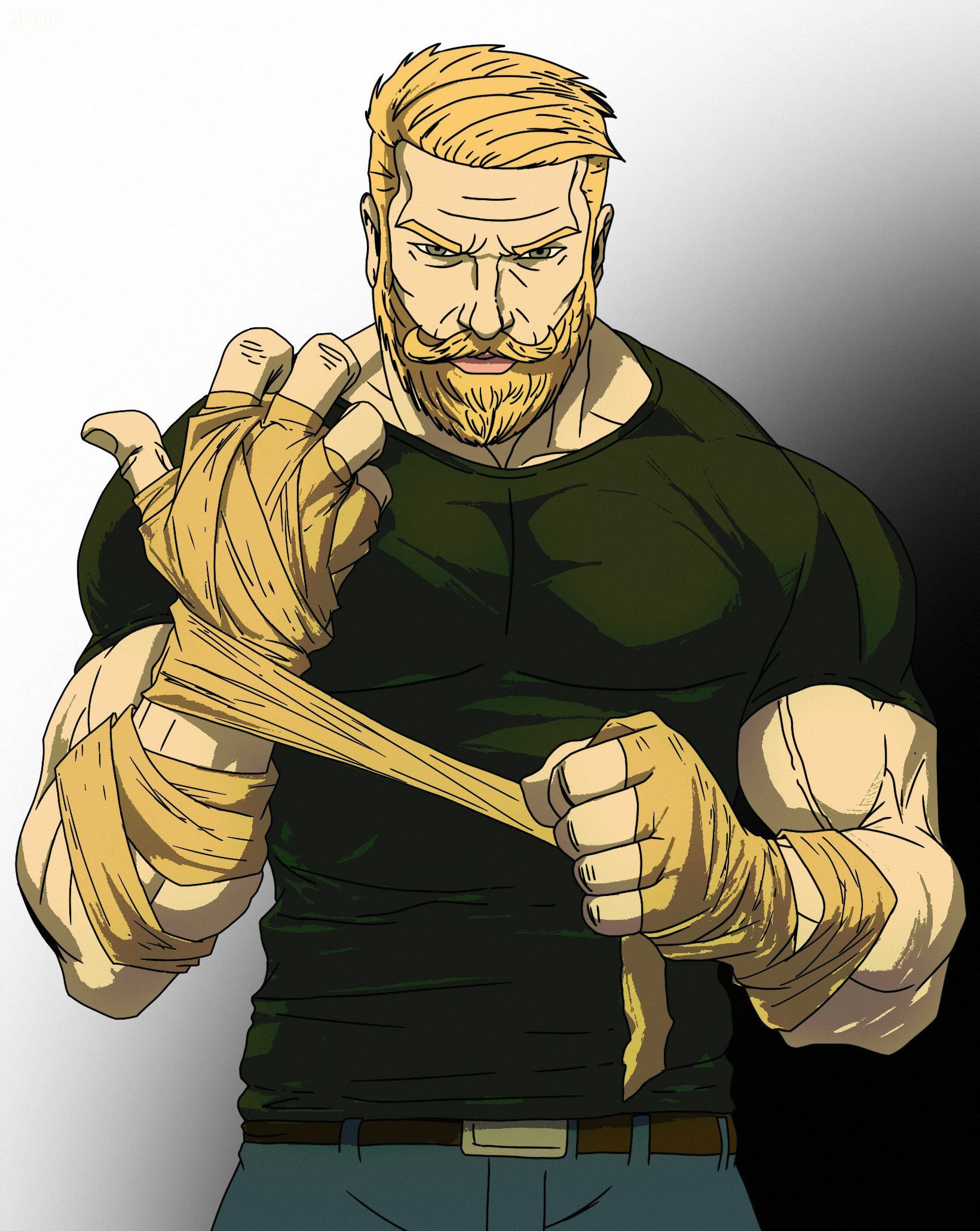 Chad wrapping hand tape meme
