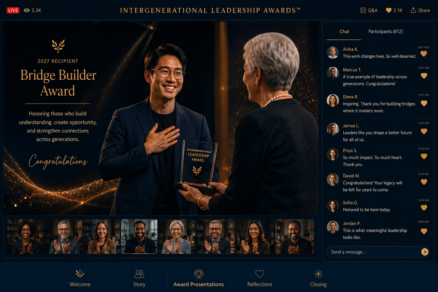 Intergenerational Leadership Awards virtual ceremony featuring Bridge Builder Award presentation