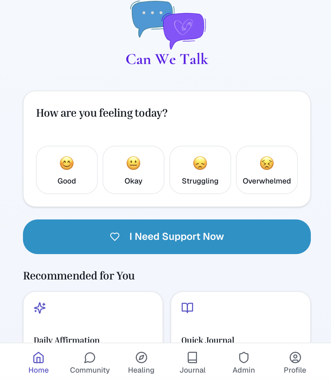Can We Talk App - How are you feeling today?