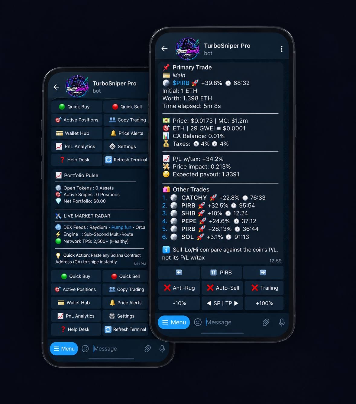 TurboSniper Pro Telegram trading terminal interface