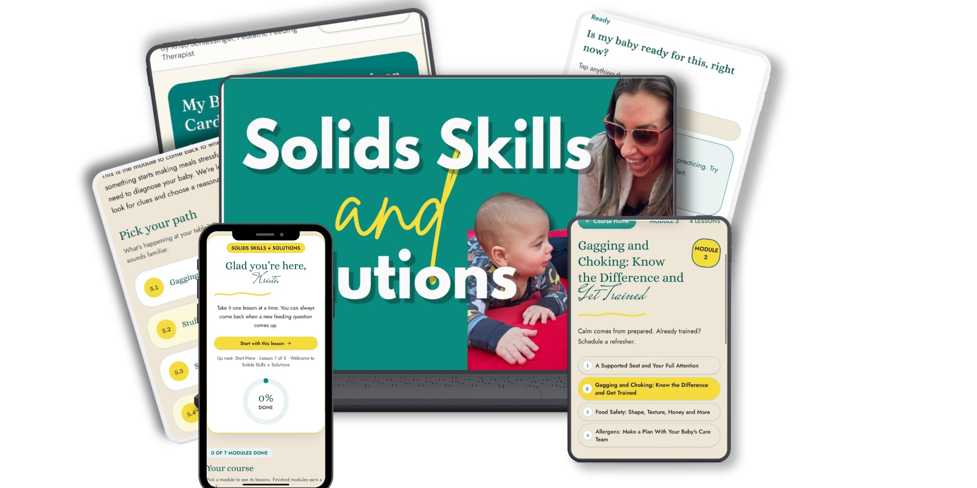Solids Skills + Solutions course displayed across a laptop and two phones