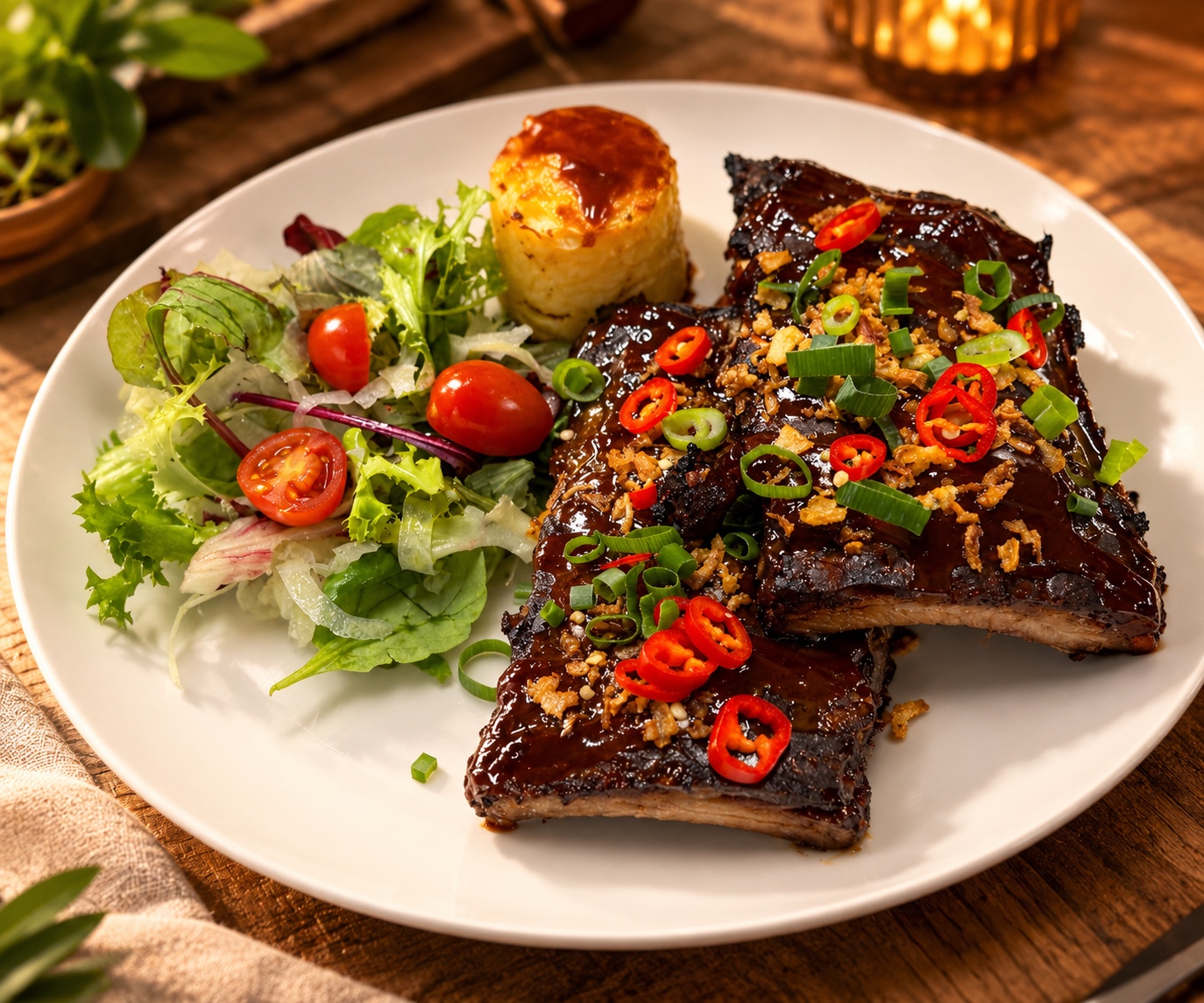Gelakte spareribs met salade