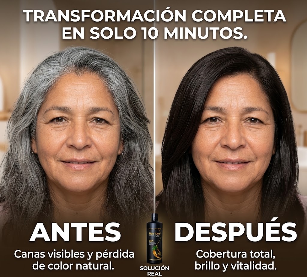 Antes y después de una mujer: de cabello canoso a cabello oscuro con brillo