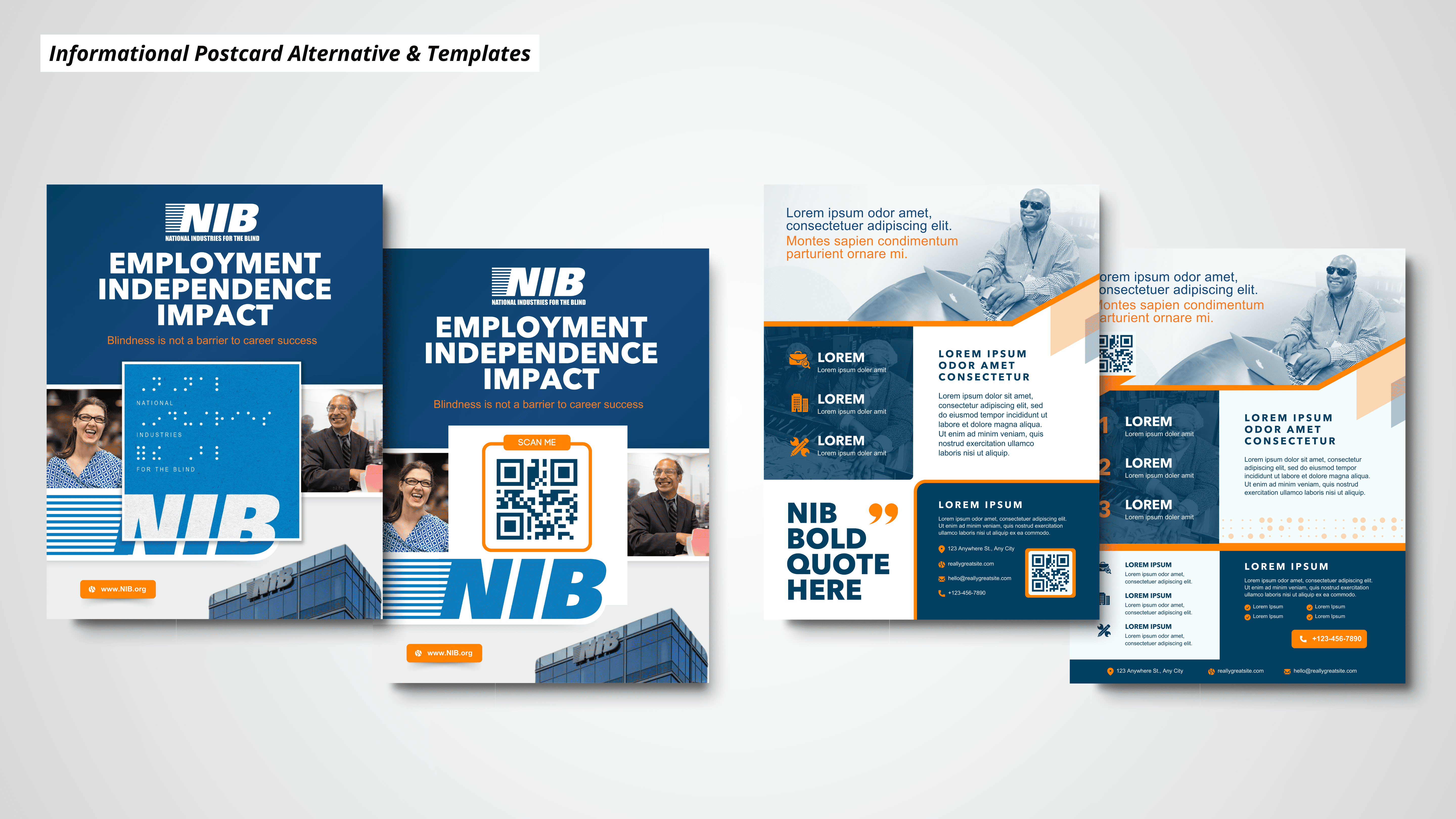Informational postcard alternatives and branded flyer templates with employment messaging
