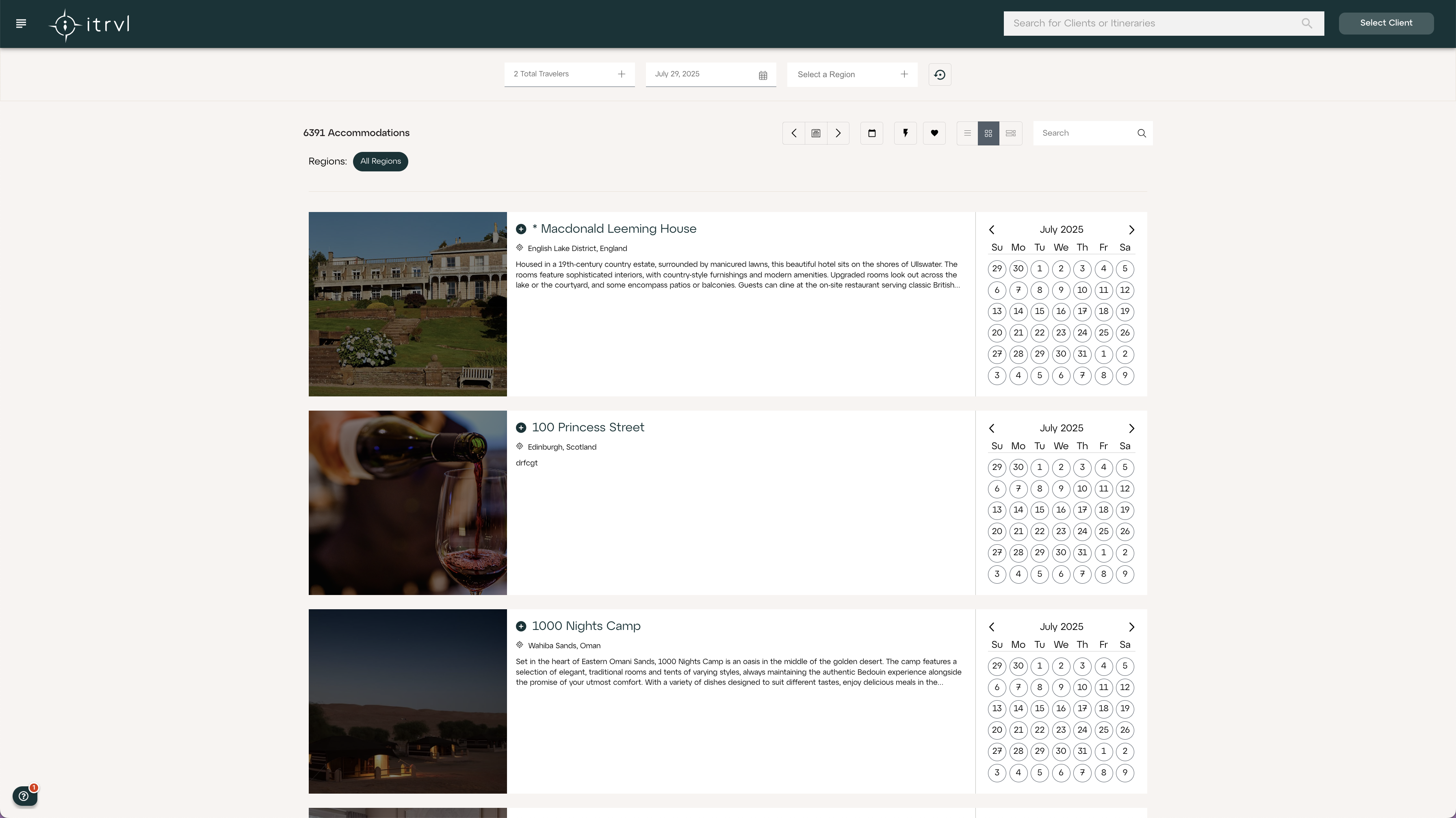 Southern Africa Itinerary Builder interface