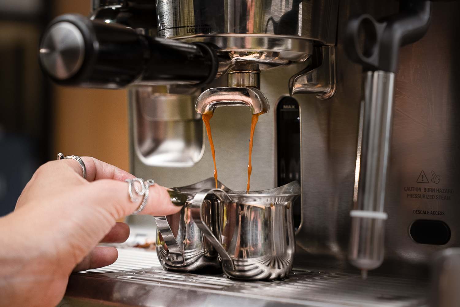 Fresh espresso shots being pulled