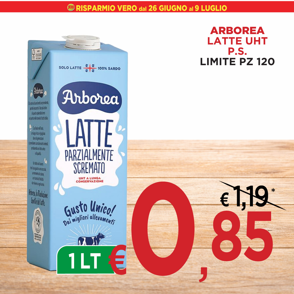 Arborea Latte UHT P.S. Limite Pz 120