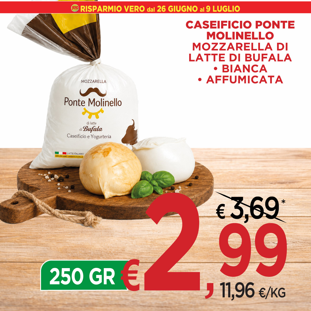 Caseificio Ponte Molinello Mozzarella di Latte di Bufala Bianca e Affumicata