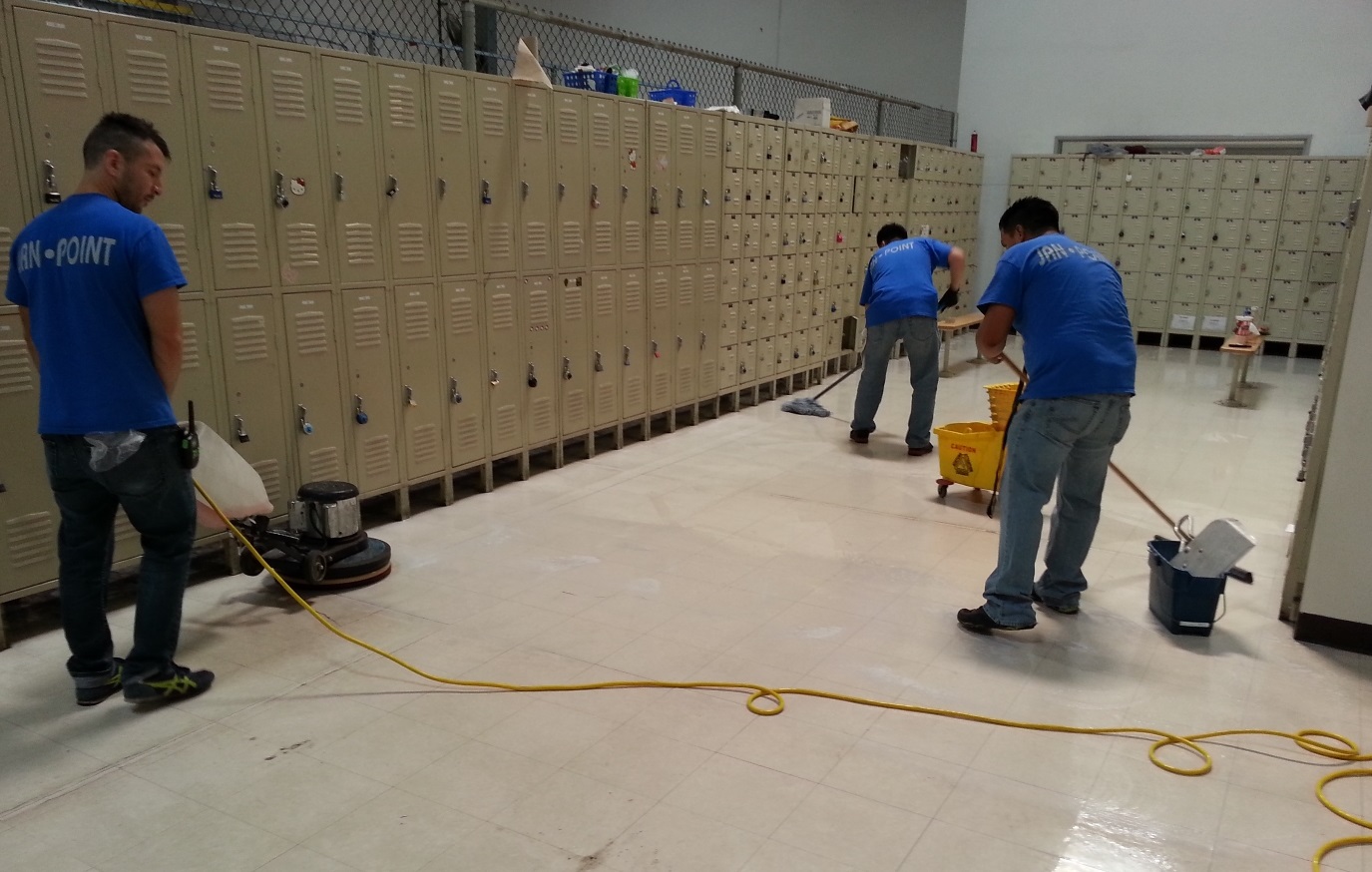 Base Hill cleaning team professionally maintaining a locker room floor