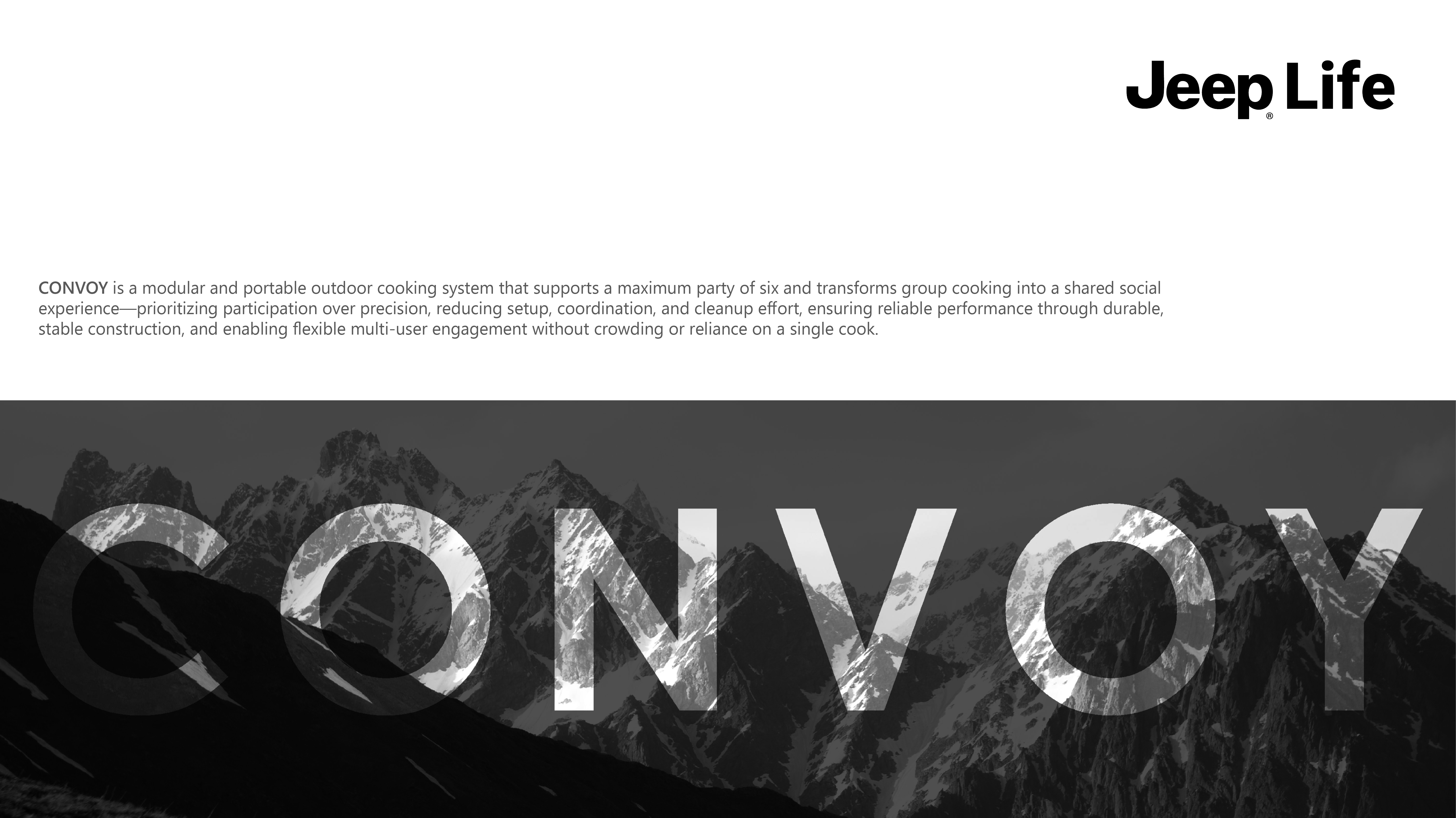 CONVOY typography over mountain range with project overview