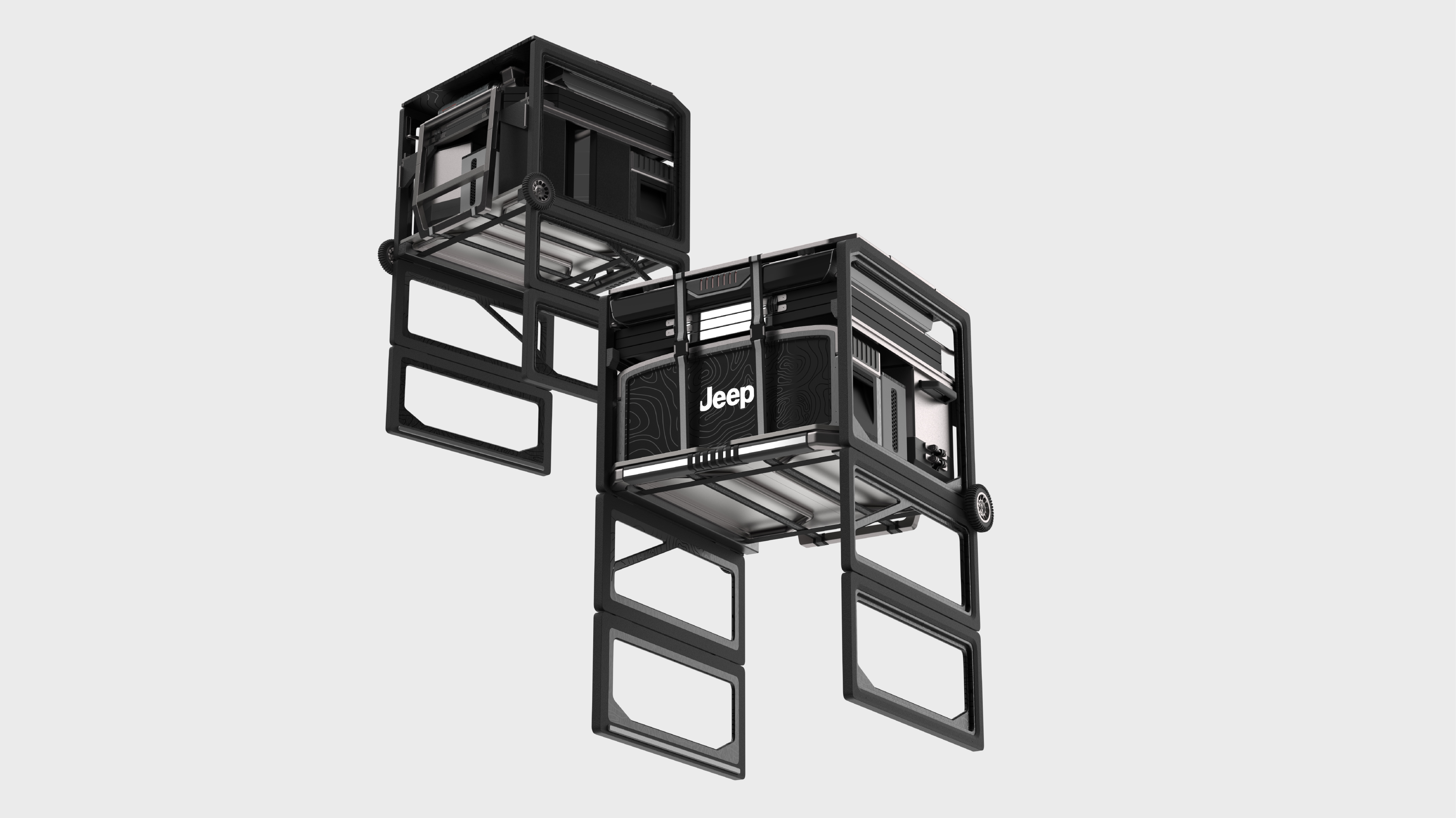 Two stacked modular units exploded view