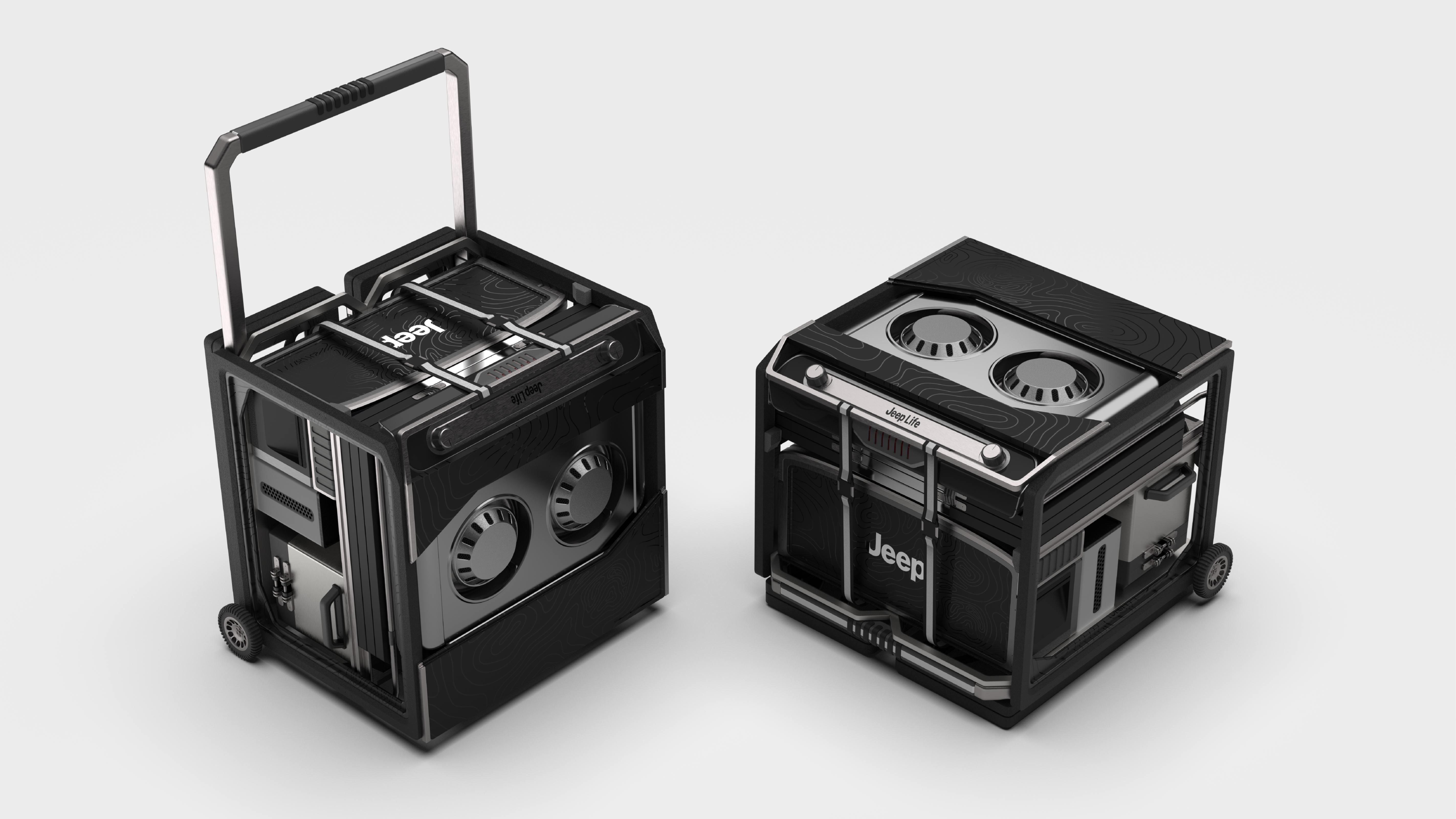 Two cube units detail with wheels and handle