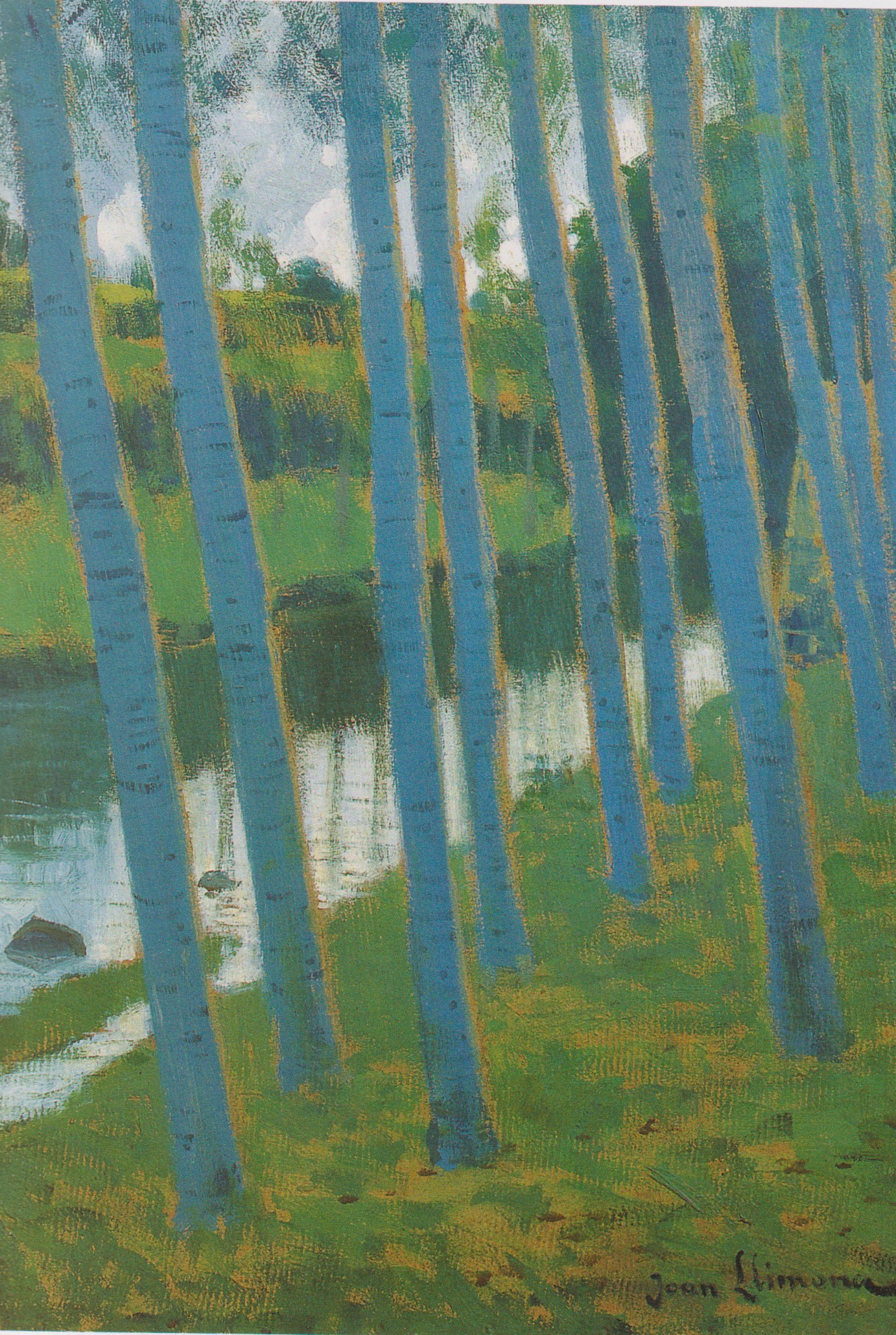 Arbres de troncs blaus vora el riu — Joan Llimona