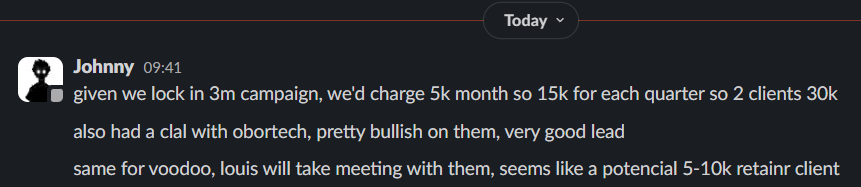 Johnny - $5K/month for 3 month campaign